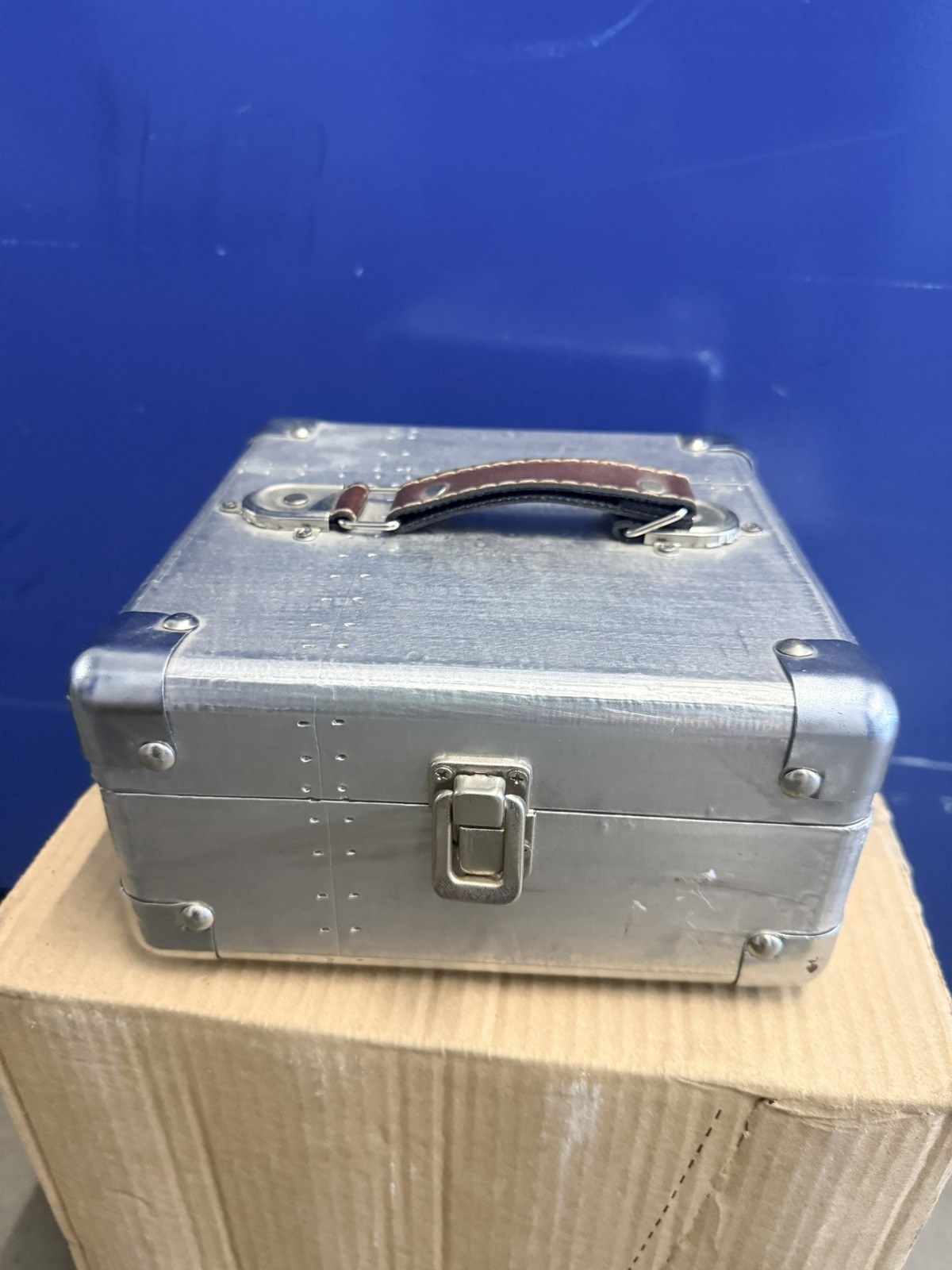 vintage riveted aluminum briefcase, 8x8
