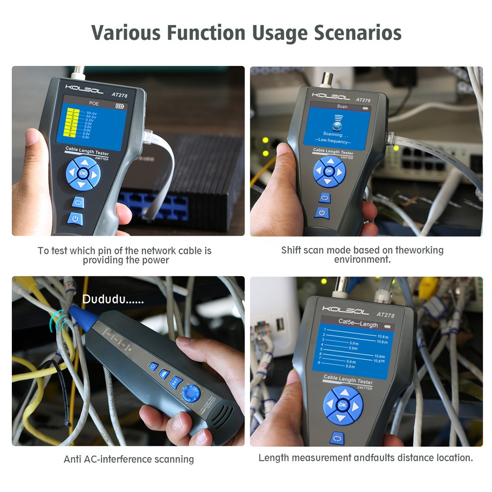 Network Cable Metal Tester TDR Multi-functional Tracker RJ45 RJ11 BNC PING POE