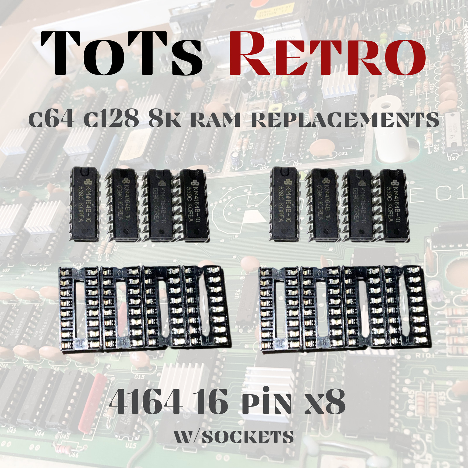 Commodore 64/64c/128/128D Ram Replacement 4164 16Pin DIP w/Sockets TESTED!!