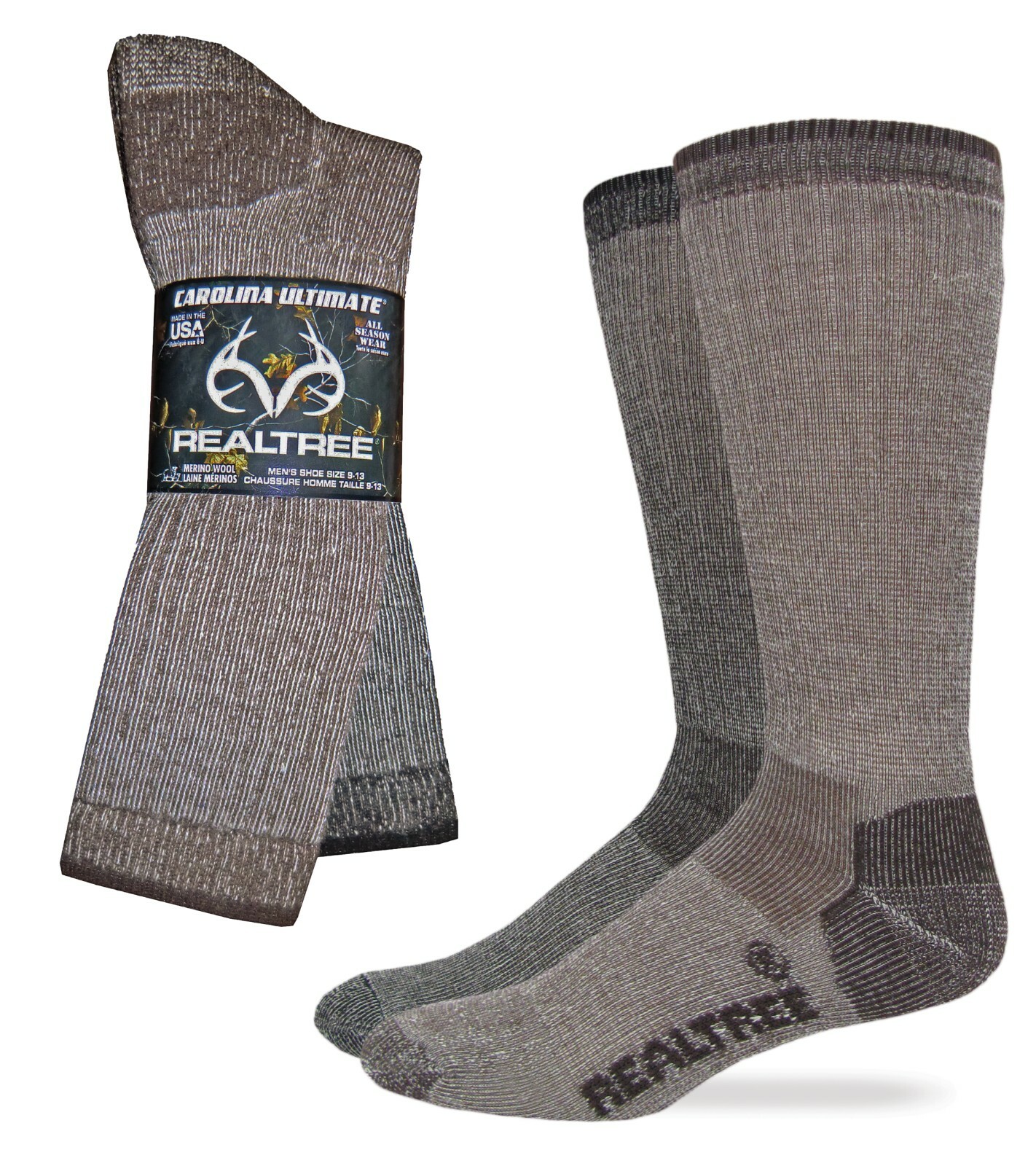 Realtree Men's 70% Merino Wool Full Cushion Boot Socks 2 Pair Pack