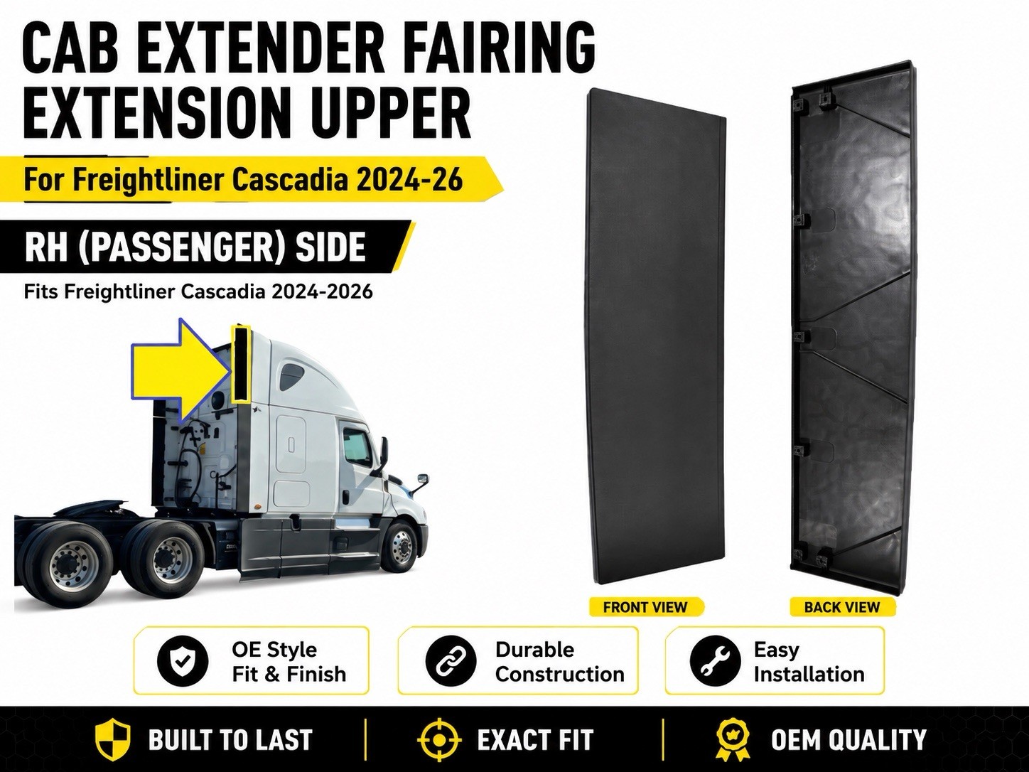 Freightliner Cascadia 2024-26 Cab Extender Fairing Extension Upper RH(Passenger)