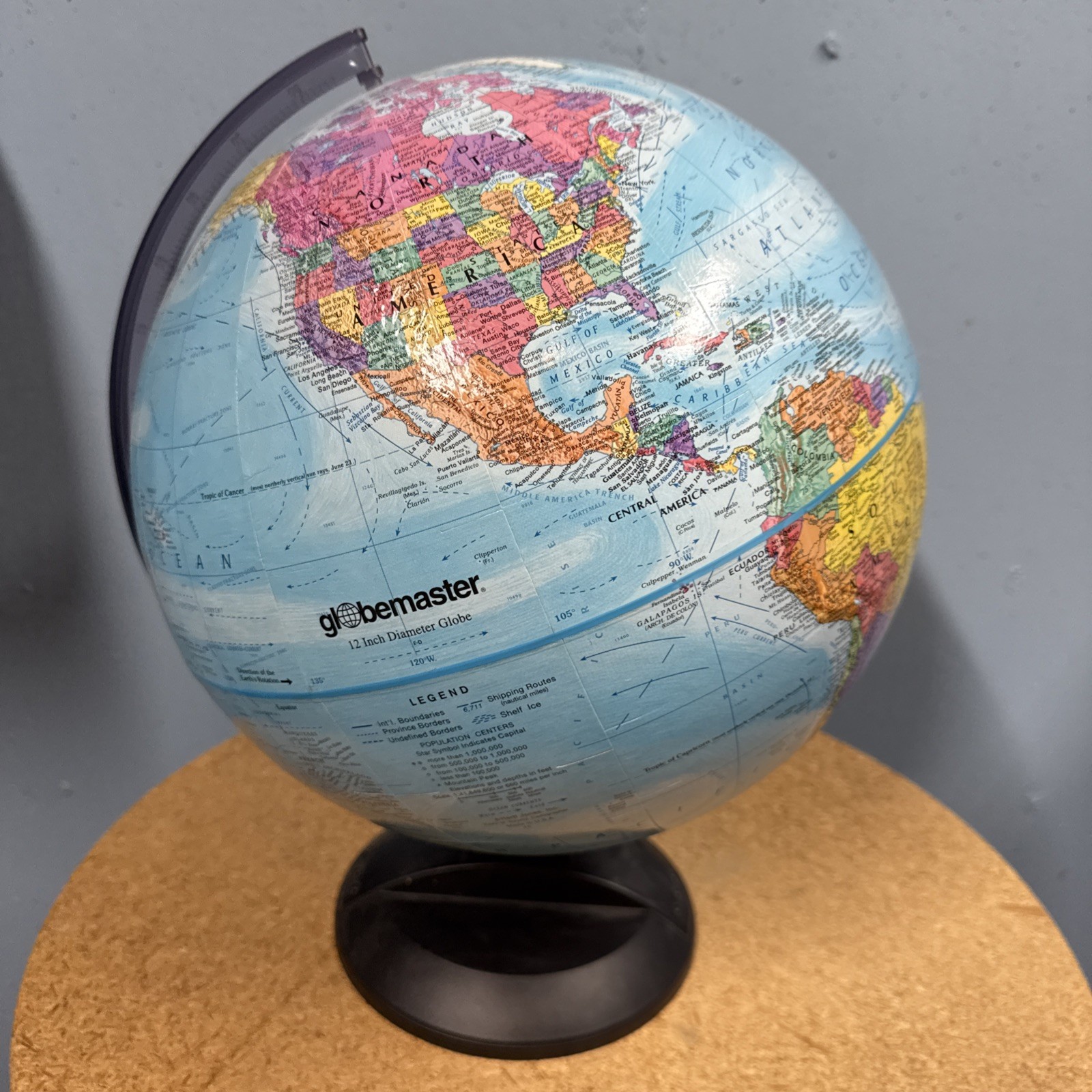 Globemaster Scanglobe Type-Y 12 Inch Diameter Globe World Map Plastic Base & Arm