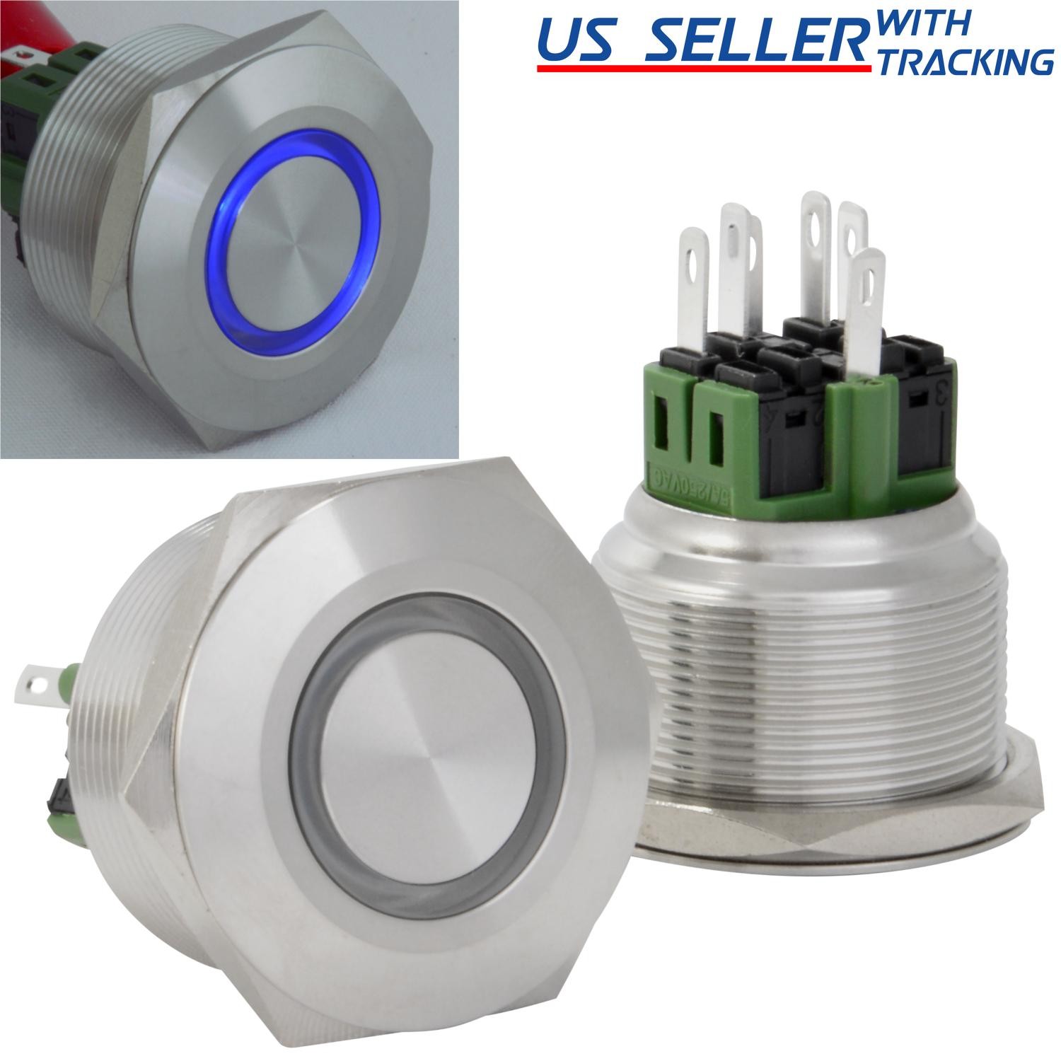 30mm Stainless Steel Momentary Push Button Switch with Blue LED
