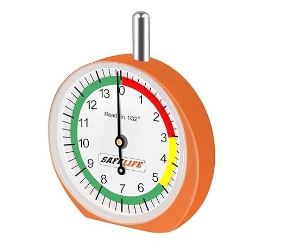 Tire Tread Depth Gauge, Dial Type Tire Depth Gauge with Color Coded Reads in 1/3