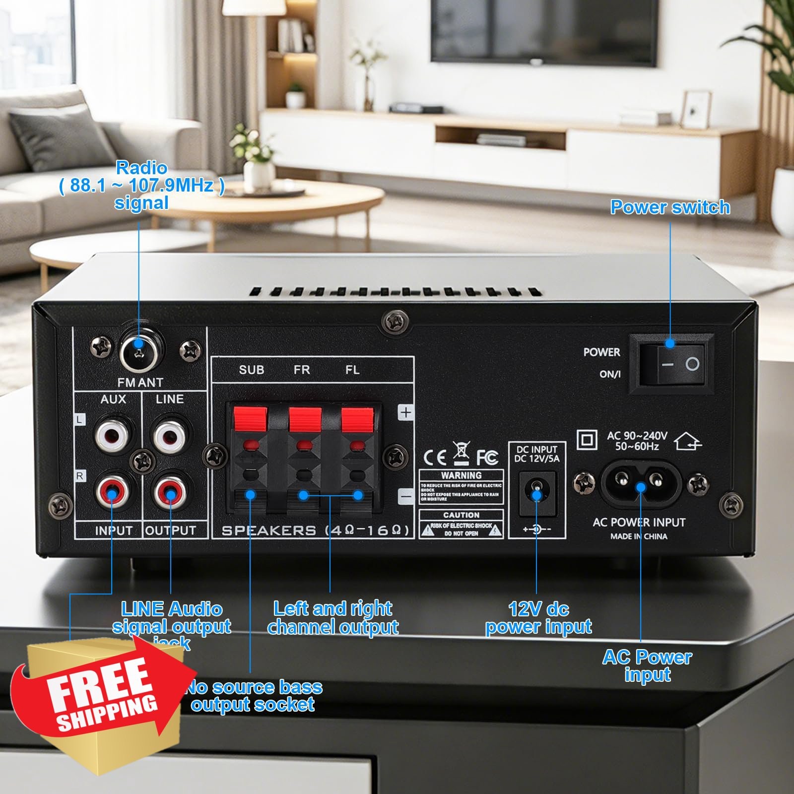 Joengoep AK52 2.1 Bluetooth Amp Sub Out FM USB MIC
