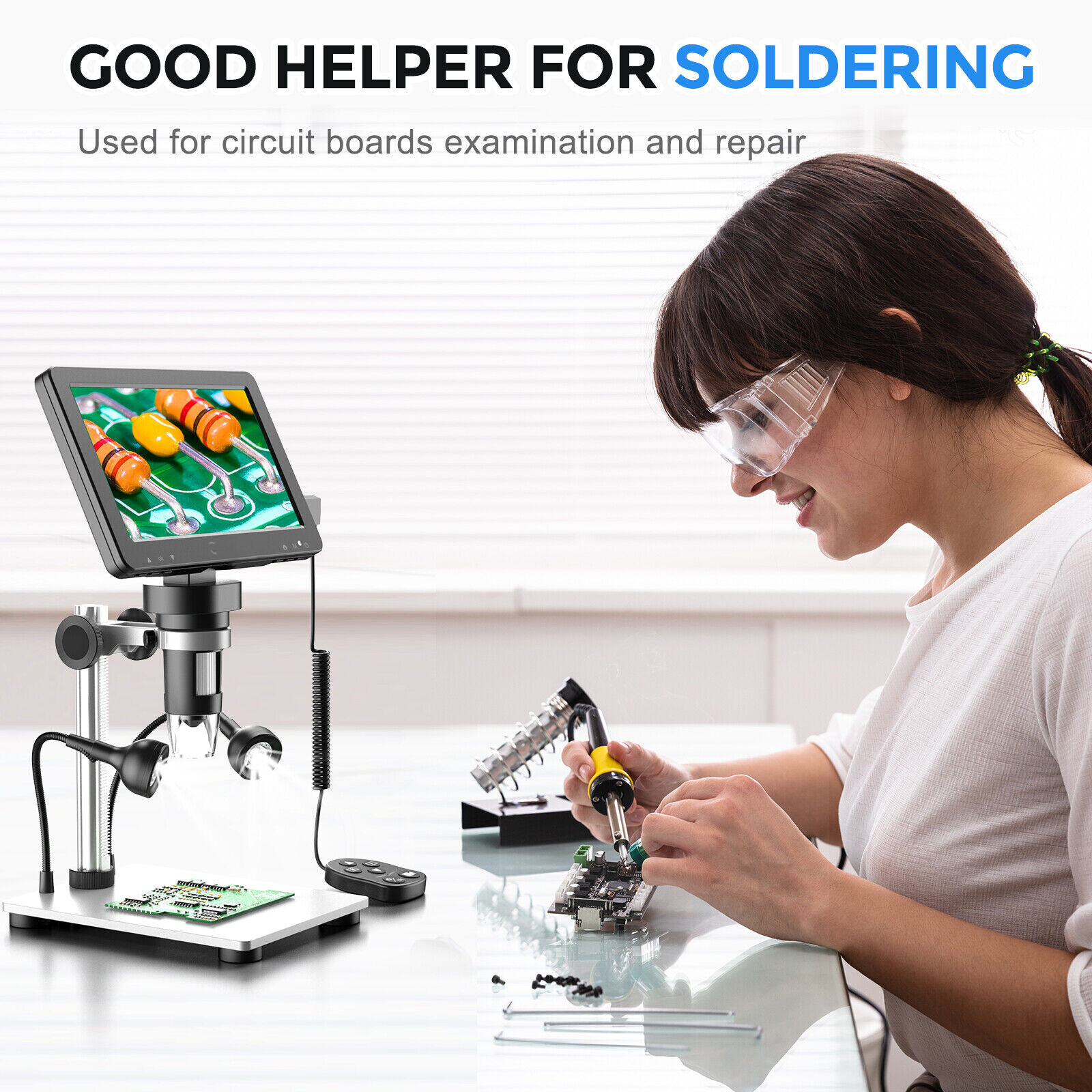 TOMLOV Digital Magnifier 1200X 7'' Coin Microscope camera Soldering Microscope
