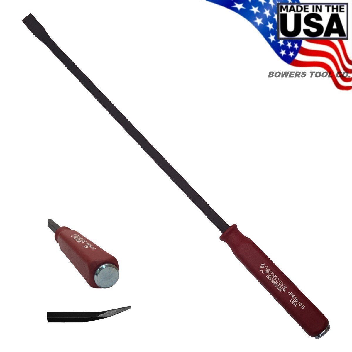 Wilde 25" Hard Cap Pry Bar Hammer Strike Handle Made in USA HPB16-18