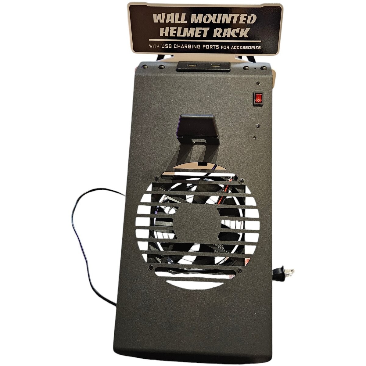Charged Up Wall Mounted Helmet Hanger With Dual USB Ports and Fan 2-FAN