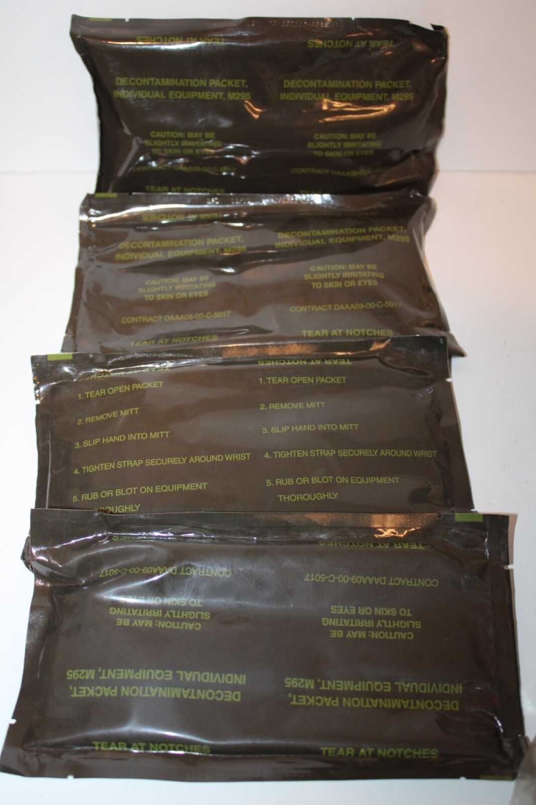 USGI 4 Pack M295 Decontamination Mitts Packets Factory Sealed