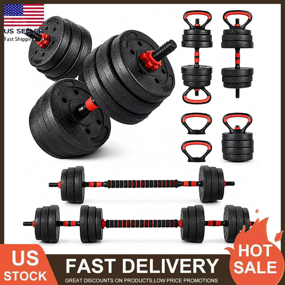 45lbs 5in1 Adjustable Dumbbell Set for Home Gym As Barbell Kettlebell Push Stand