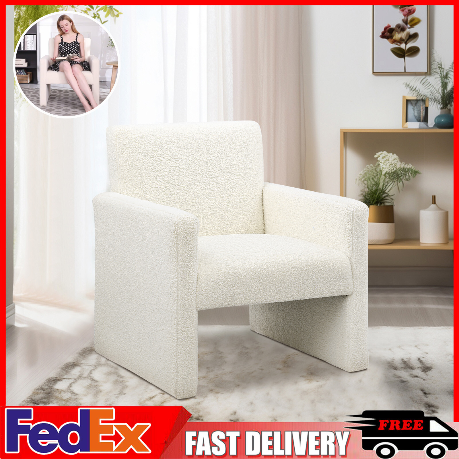 Modern Accent Sofa w/ Arms Upholstered Reading Armrest Chair for Living Room USA