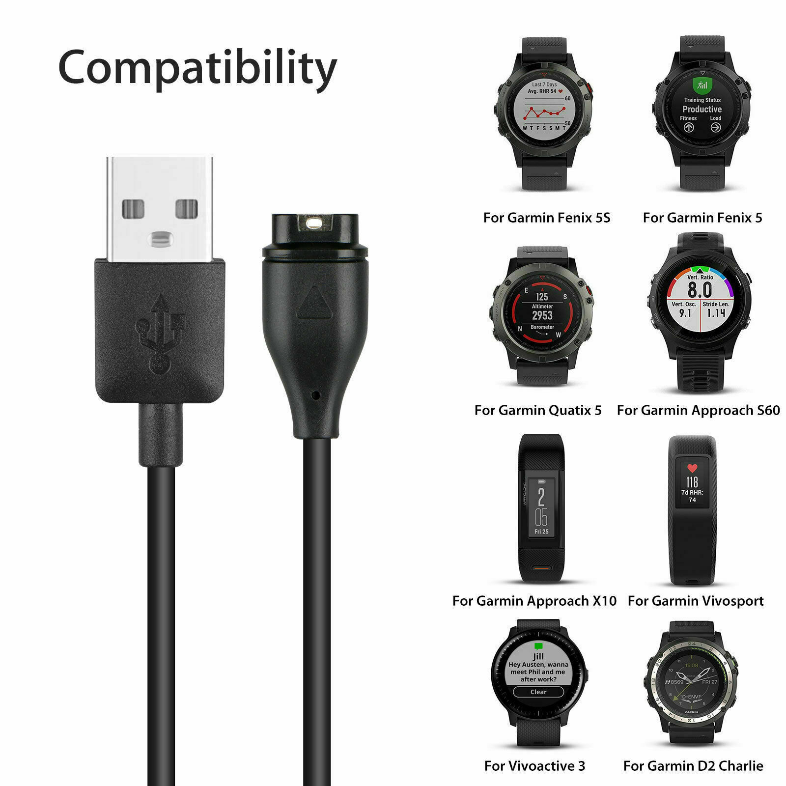 Repalement Garmin Fenix 5 5S 5X Vivoactive 3 Charger Charging Cable USB