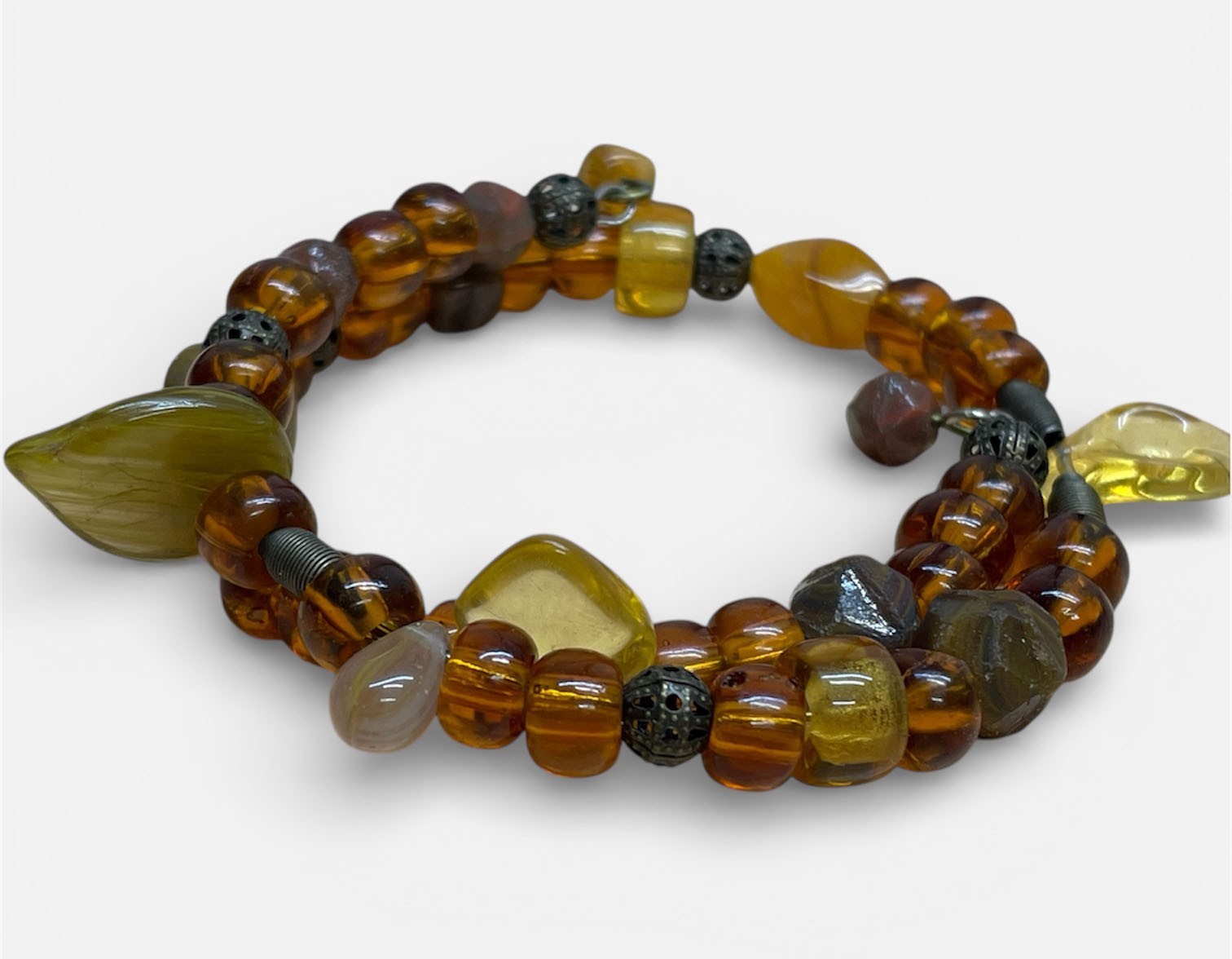 Handmade Bracelet with Czech Glass Beads and Memory Wire
