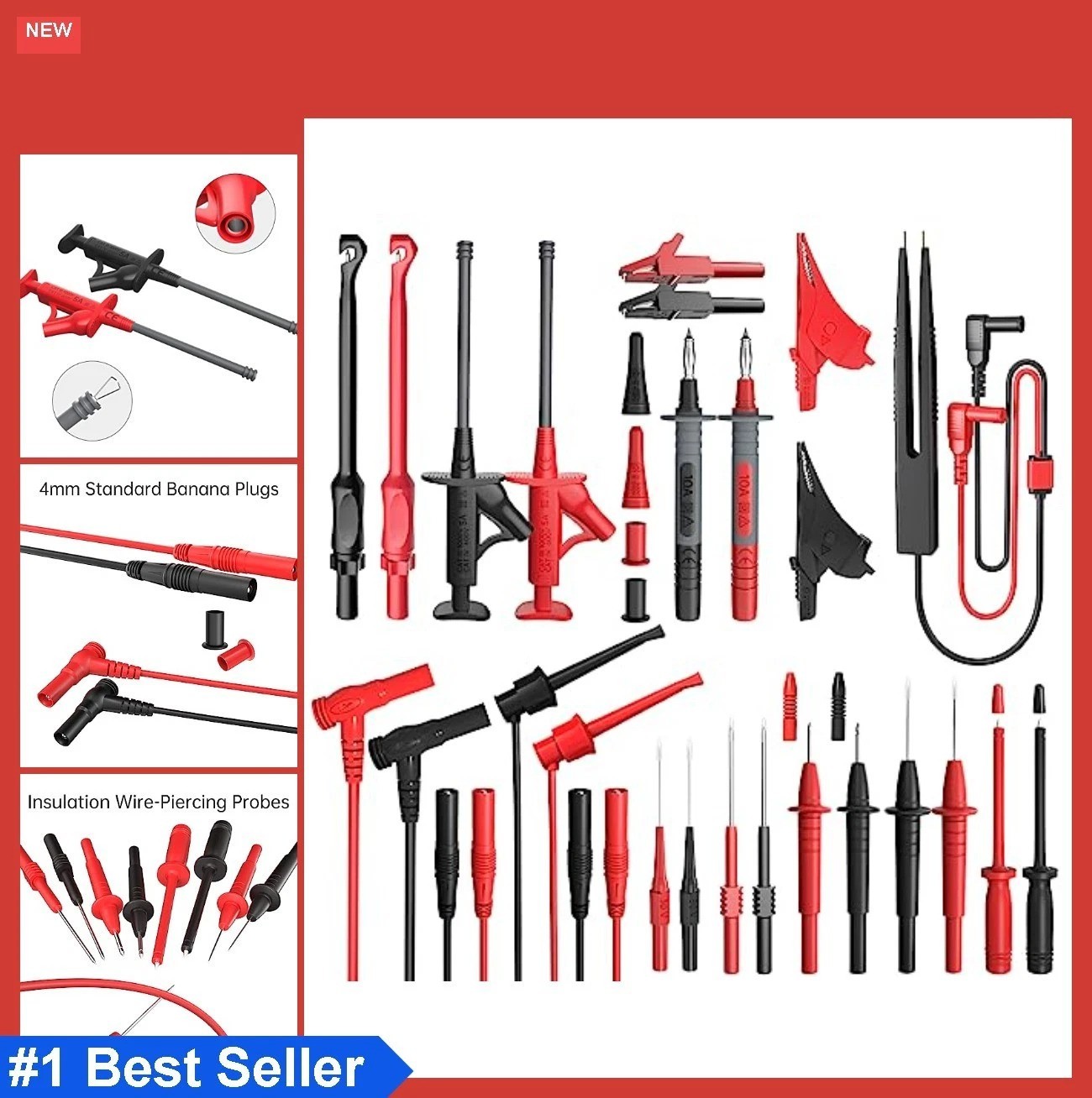 25 PCS Silicone Multimeter Test Leads Kit with Wire Piercing Probes Alligator