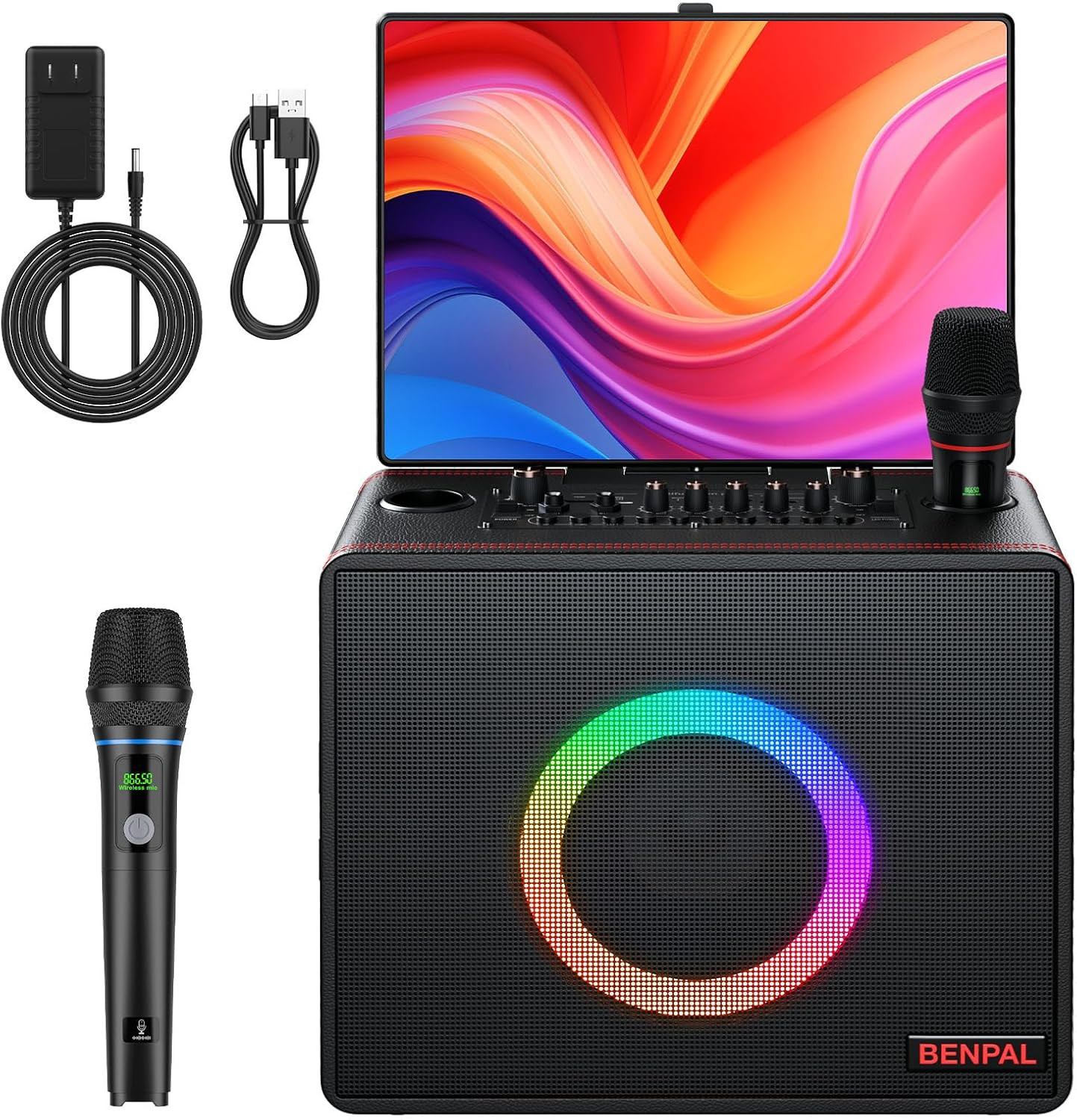 Smart Karaoke Machine with 14" Touch Screen, Bluetooth Speaker & 2 Mics