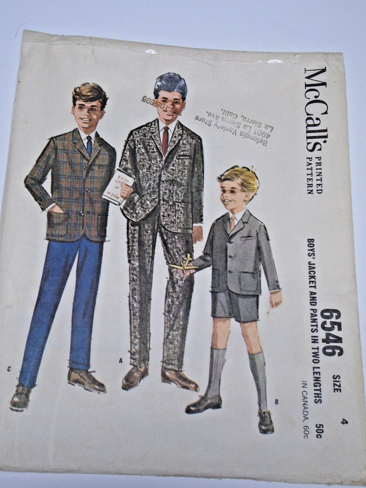 196Os McCall's 6546 Child/boy Suit w/pants/shorts Sz 4; Chest 25 Complete