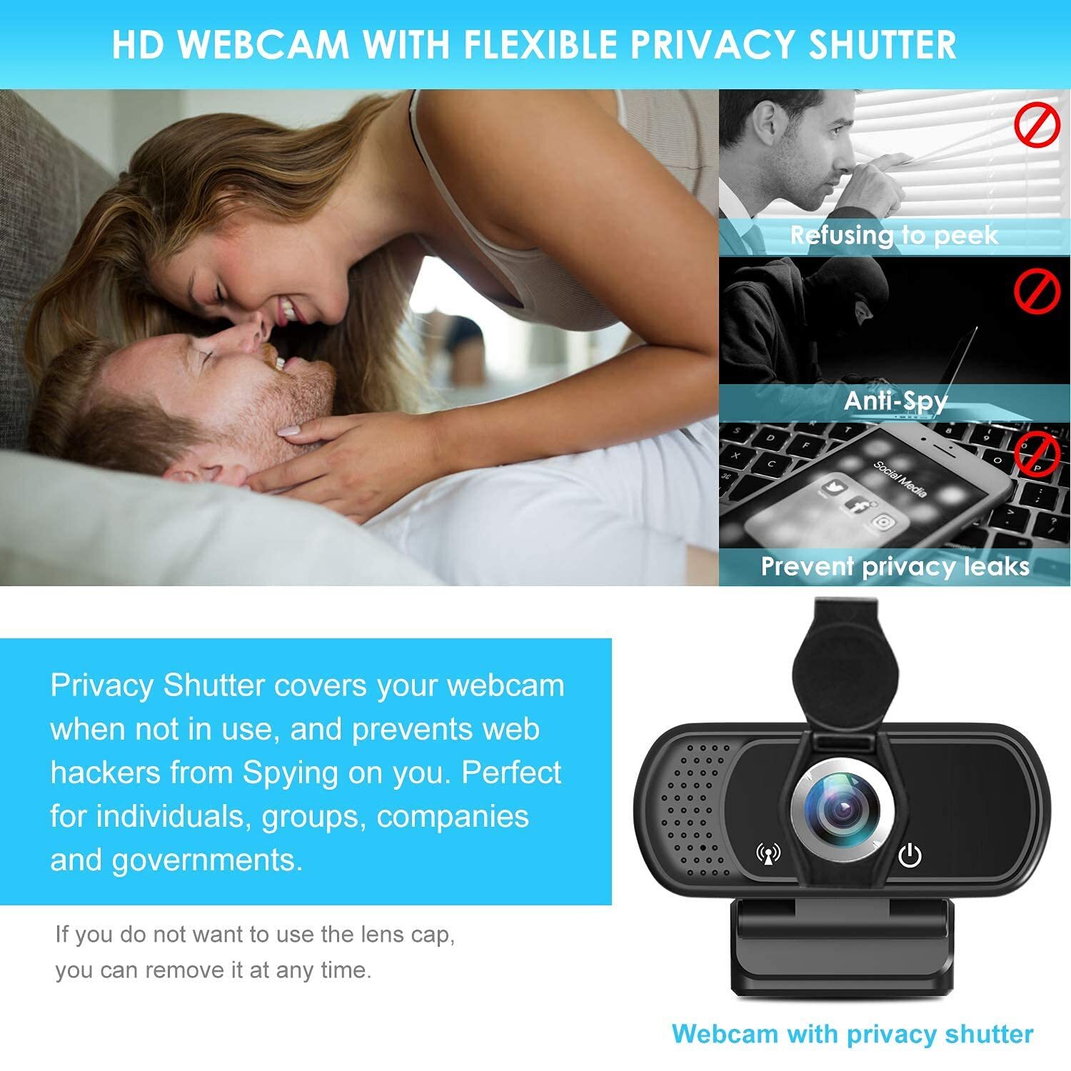Full HD 1080P Webcam with Privacy Shutter and Tripod Pro Streaming Web Camera...