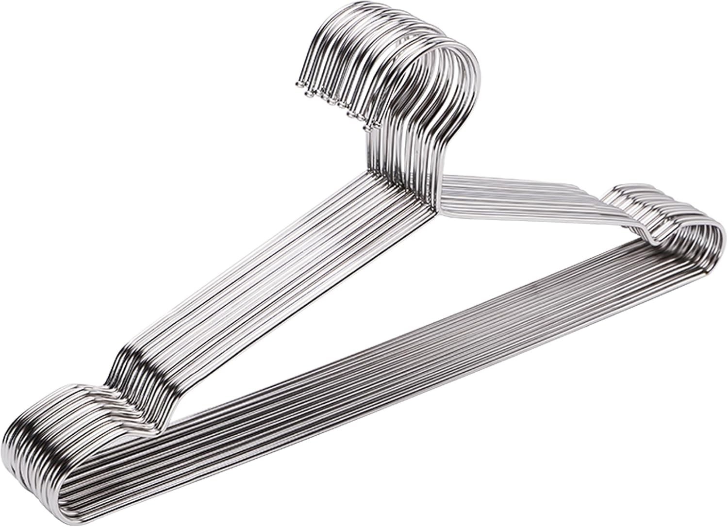 Hangers 10 Pack Clothes Hanger Strong Heavy Duty Stainless Steel Metal Ultra ...