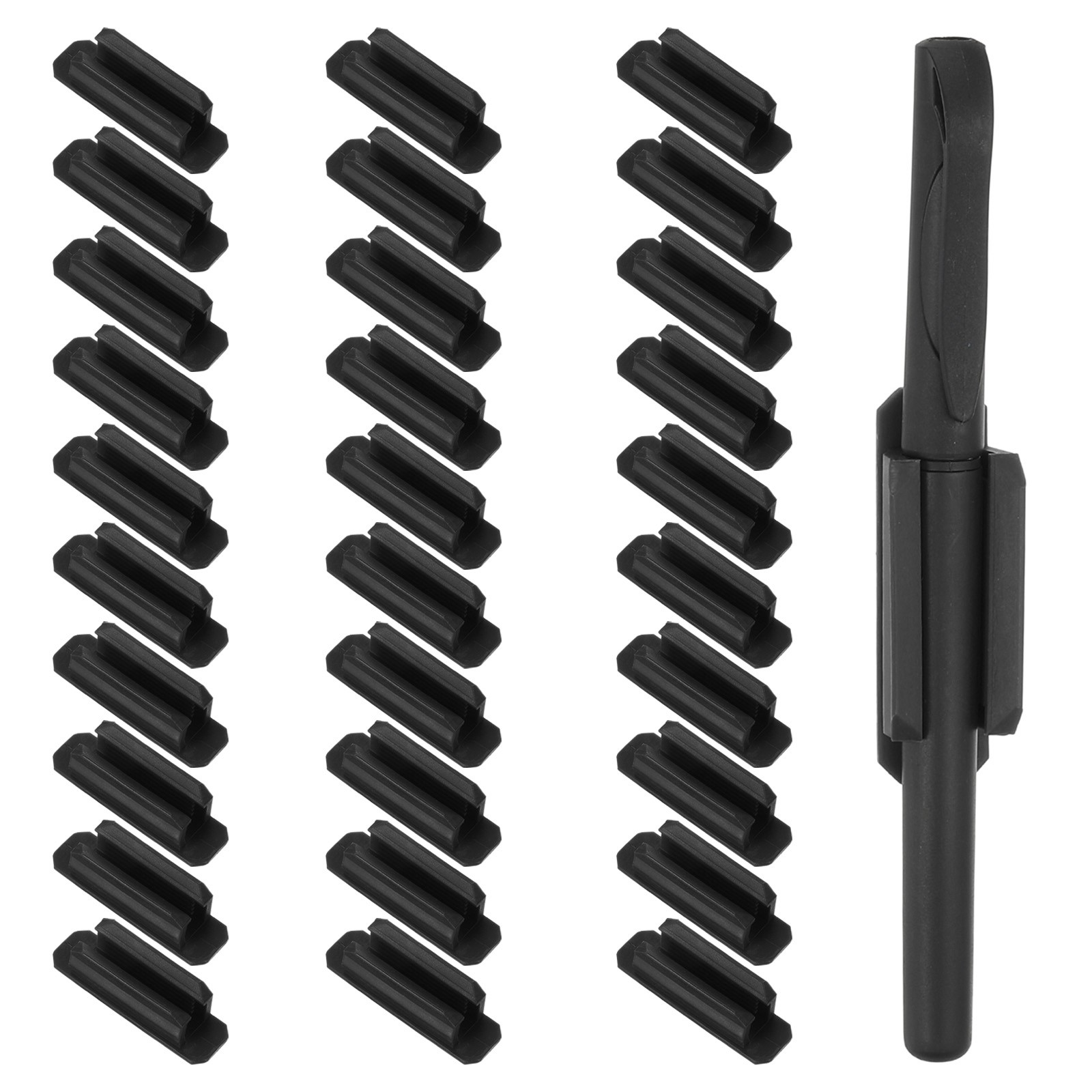 30 x Pen Holder for Desk Adhesive Pencil Holders Silicone Holder Black