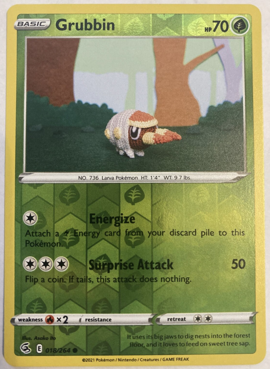 Pokemon - Grubbin - 018/264  - REVERSE HOLO - FUSION STRIKE -NM/M -New