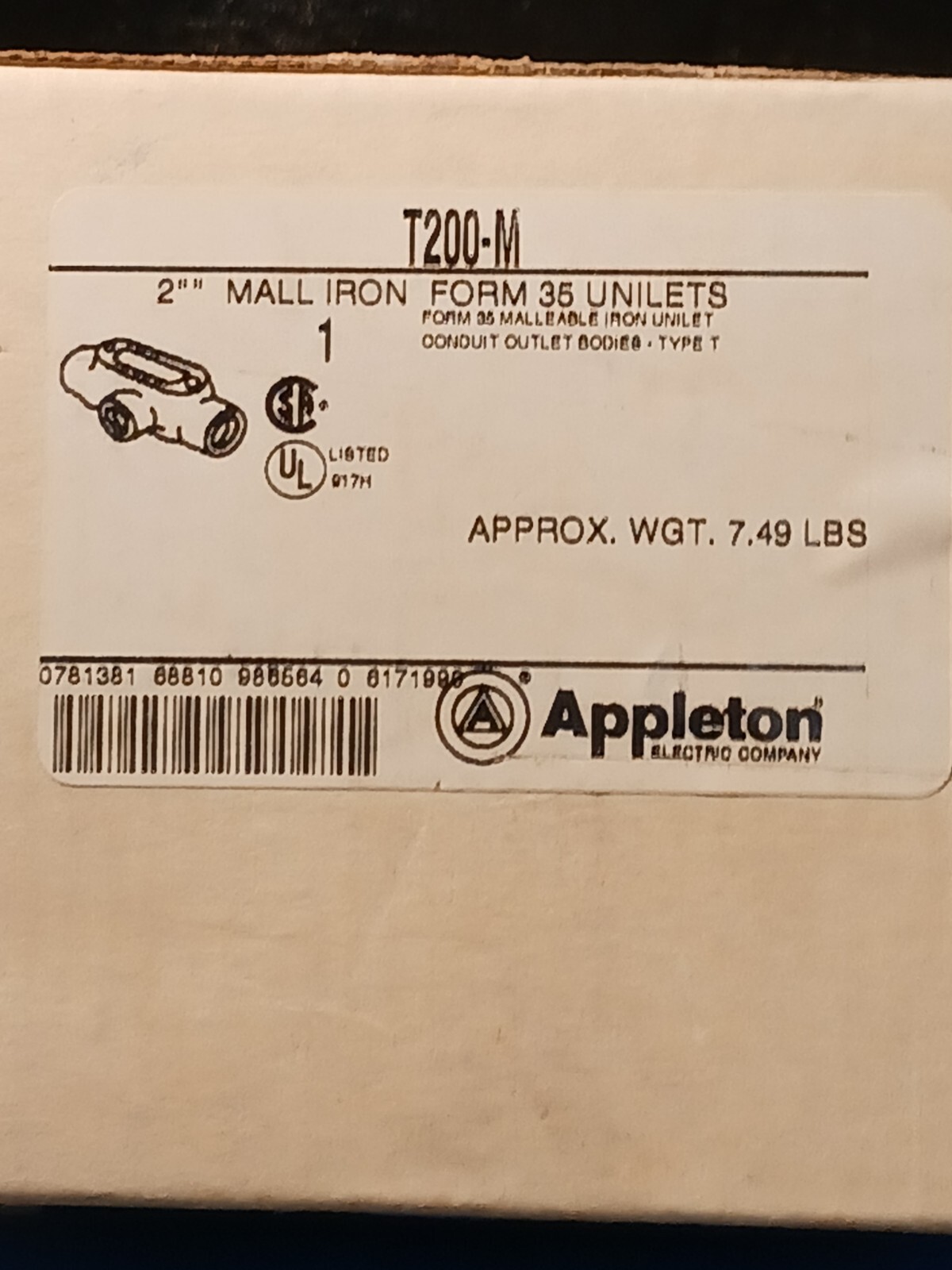 APPLETON T200-M MALLEABLE IRON 2" TEE FORM 35