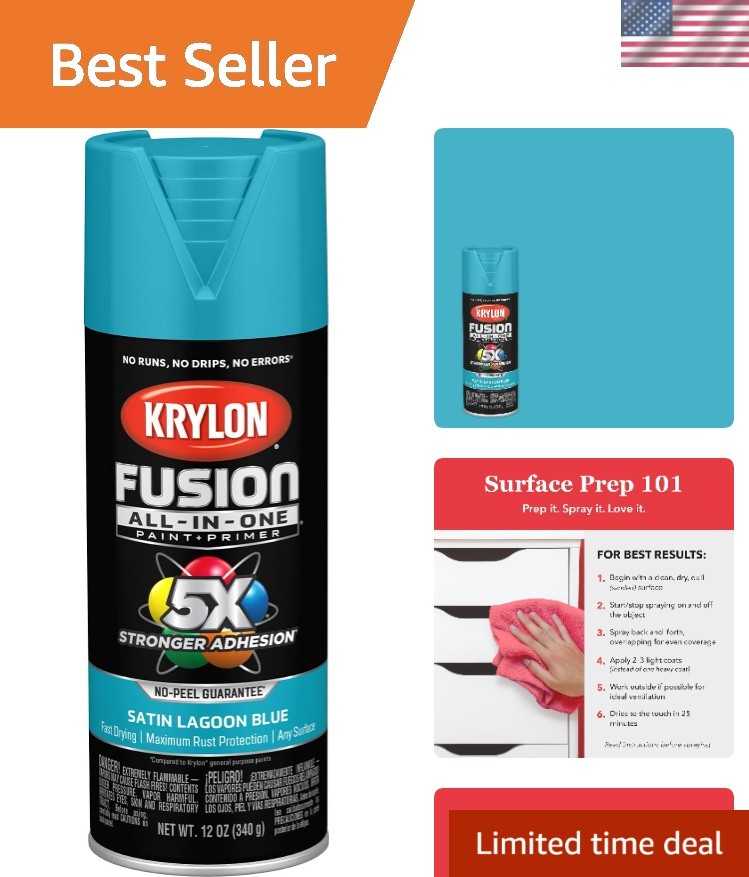 Fusion 12 Oz. Satin Spray Paint in Lagoon Blue - Fast-Drying & Rust Resistant