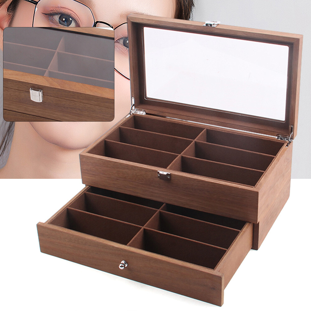 2 Layer 12 Slots Sunglass Organizer Eyeglass Display Case Glasses Storage Box