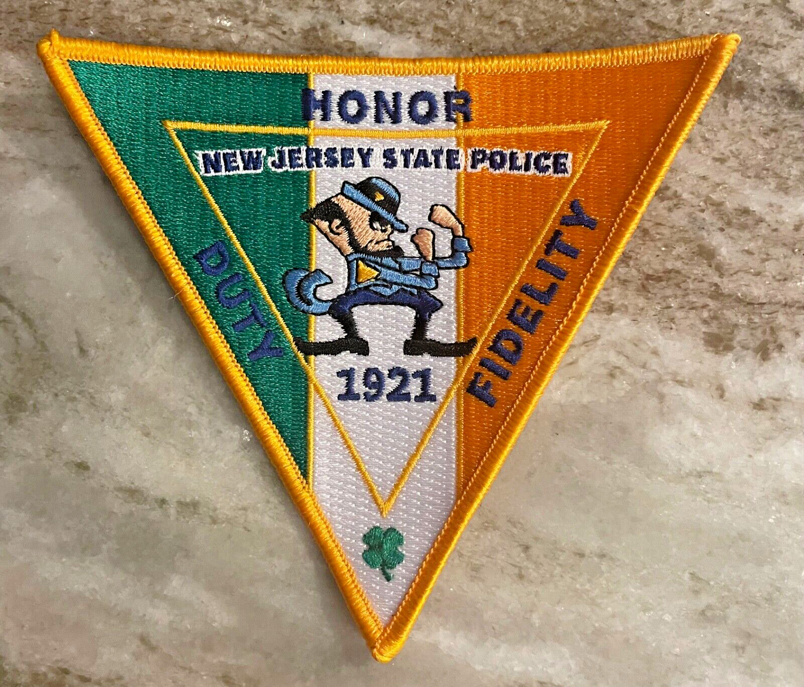 NEW JERSEY STATE POLICE FIGHTING IRISH SHOULDER PATCH 5 INCH