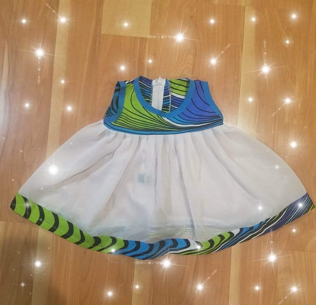 Adorable Custom African Kente Print Cotton mixed with muslin fabric Dress~ Child
