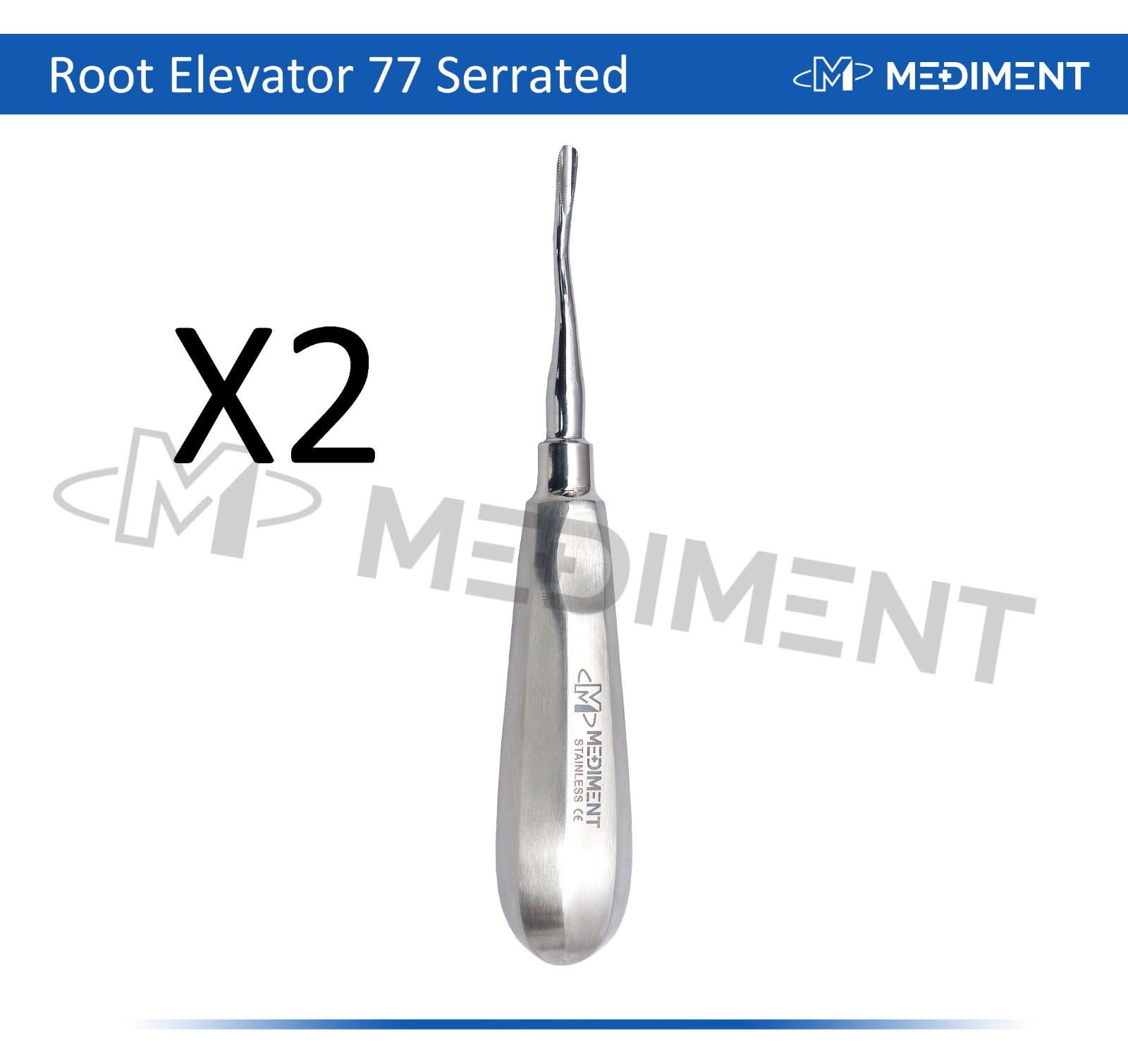 X2 German Root Elevator 77 Dental Instruments (Serrated) Light Handle Stainless