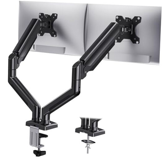 Dual Monitor Mount for 2 Monitors up to 32 inches, Each Arm Holds Max Black