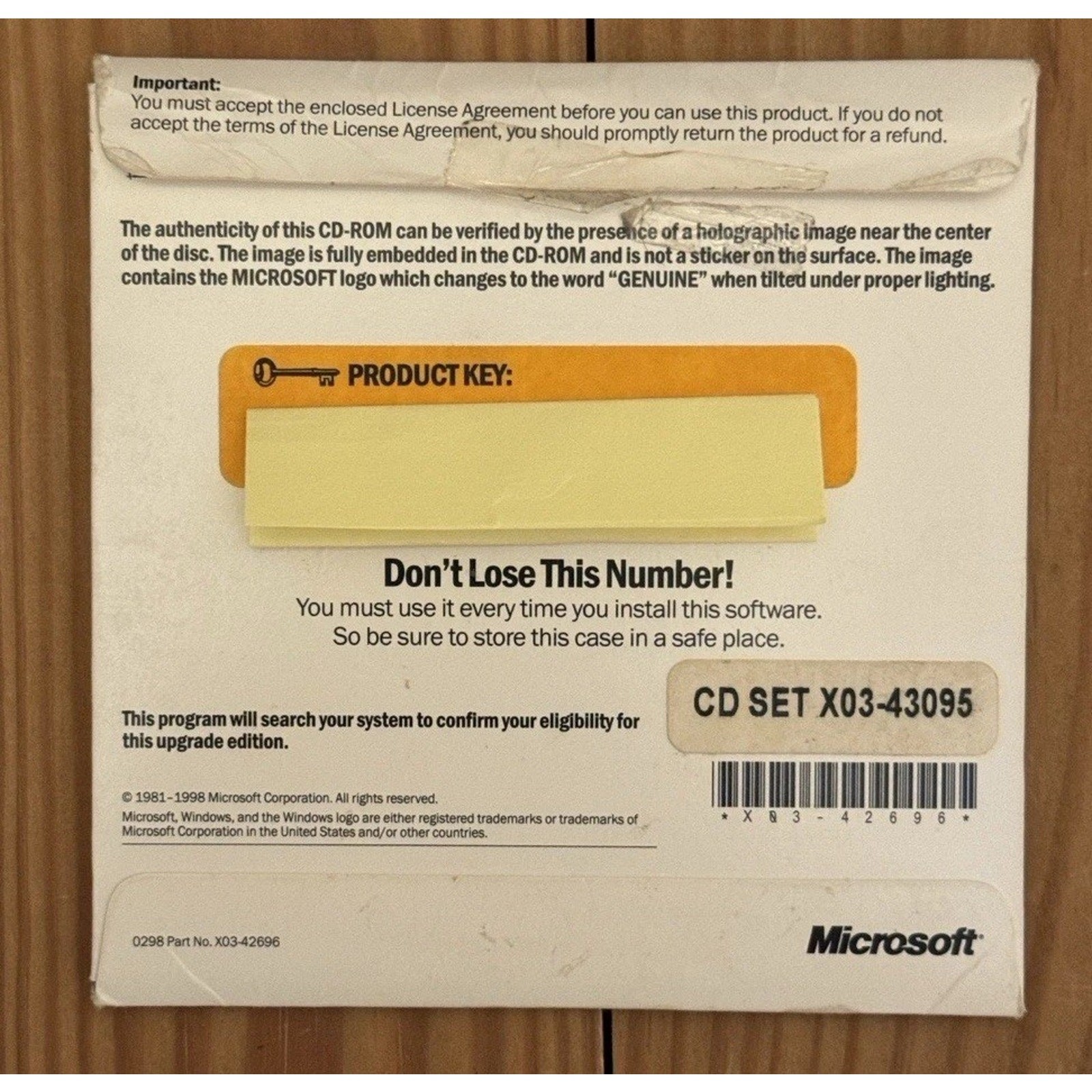 Microsoft Windows 98 Upgrade New Version 0398 Part X03-30200 - Tested
