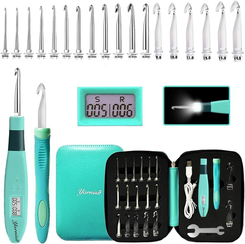18 Size Counting Crochet Hooks with Light, Digital Counter Crochet Hooks Set wit