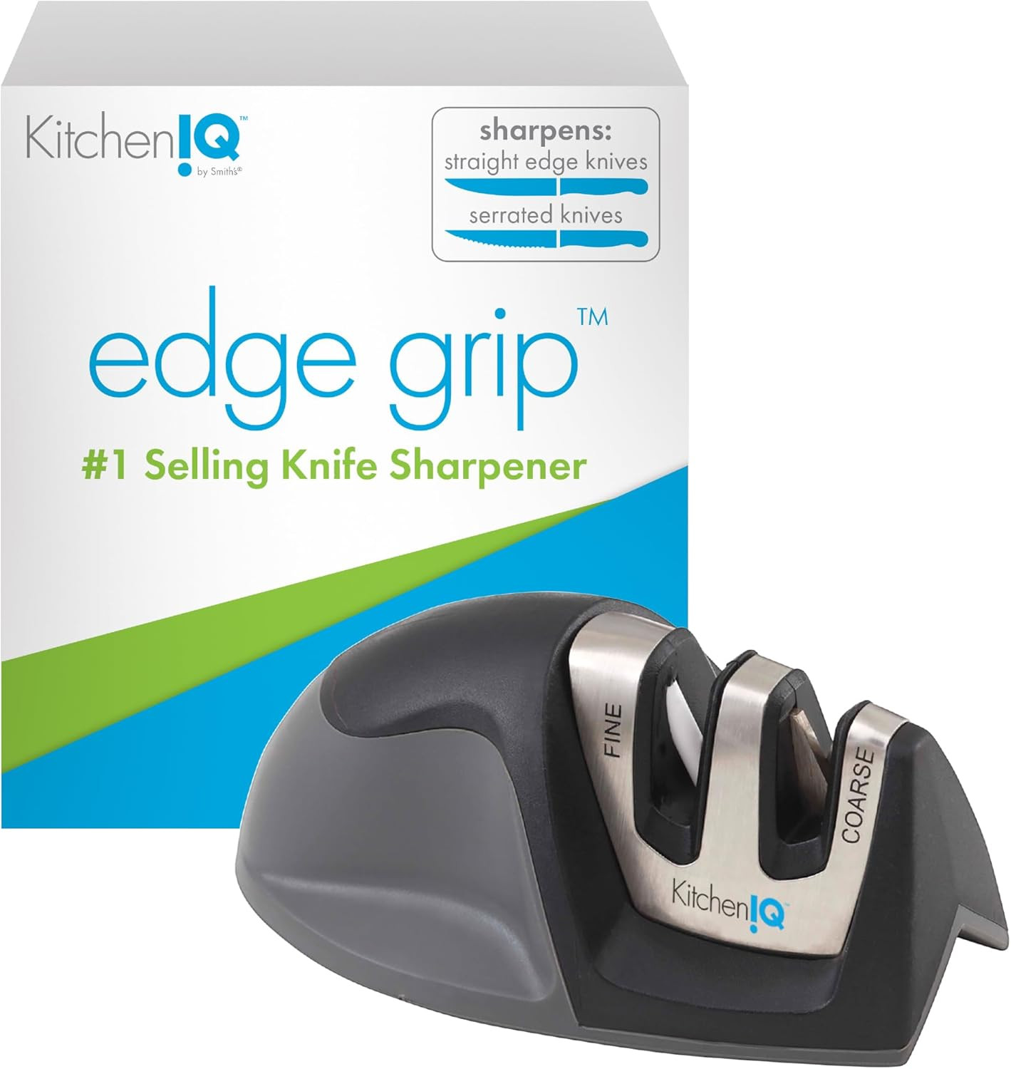 50009 Edge Grip 2-Stage Knife Sharpener, Black, Coarse & Fine Sharpeners, Compac