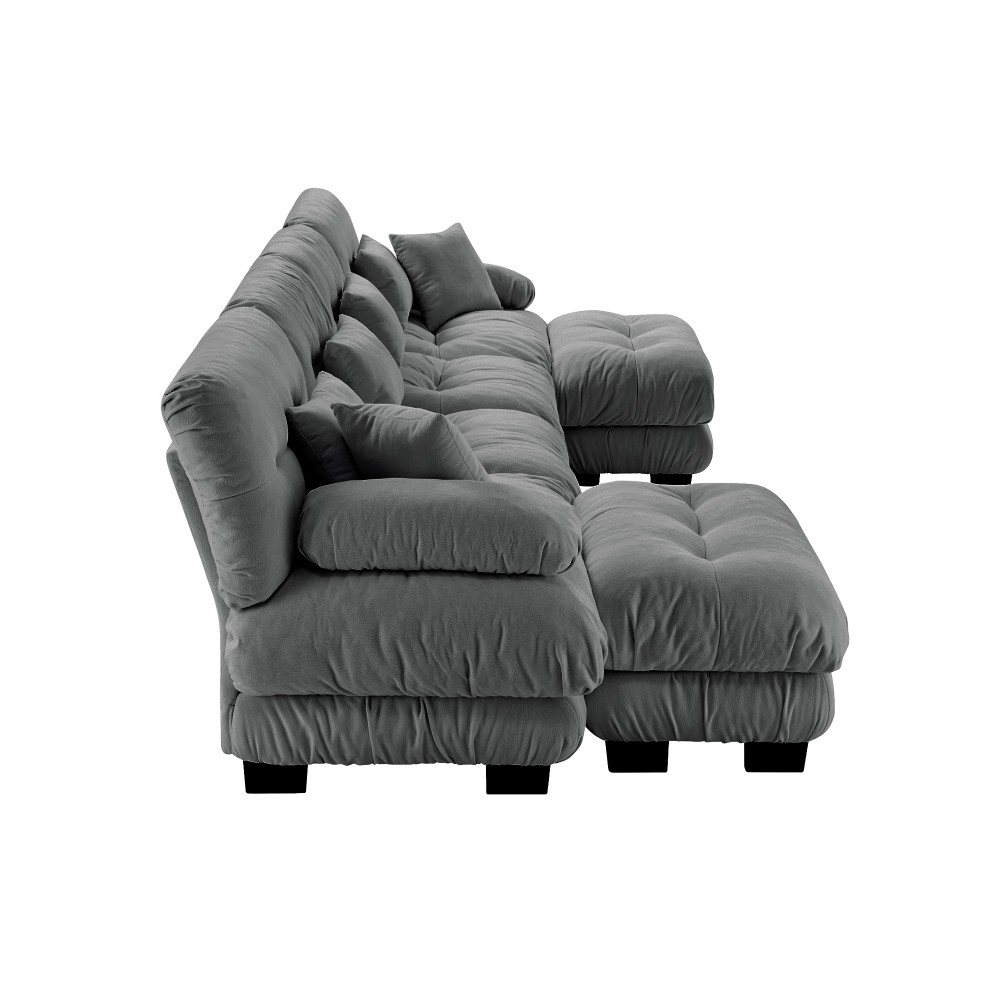 Gray Chenille Modular Sofa,4-Seater Cloud Couch + 2 Ottomans,Free Combination