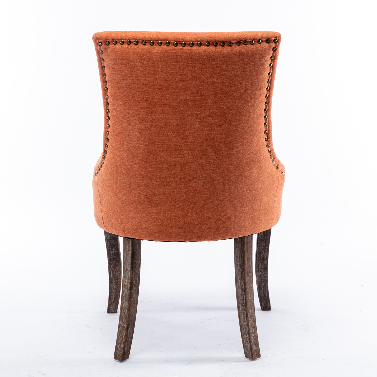 Set of 2 Fabric Dining Room Chairs Kitchen W/Bronze nail head Wooden Legs Orange