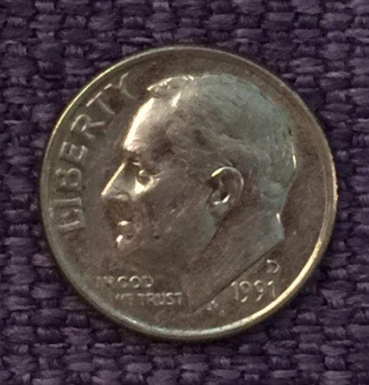 1991 D Roosevelt dime, actual nice coin in picture, free S/H
