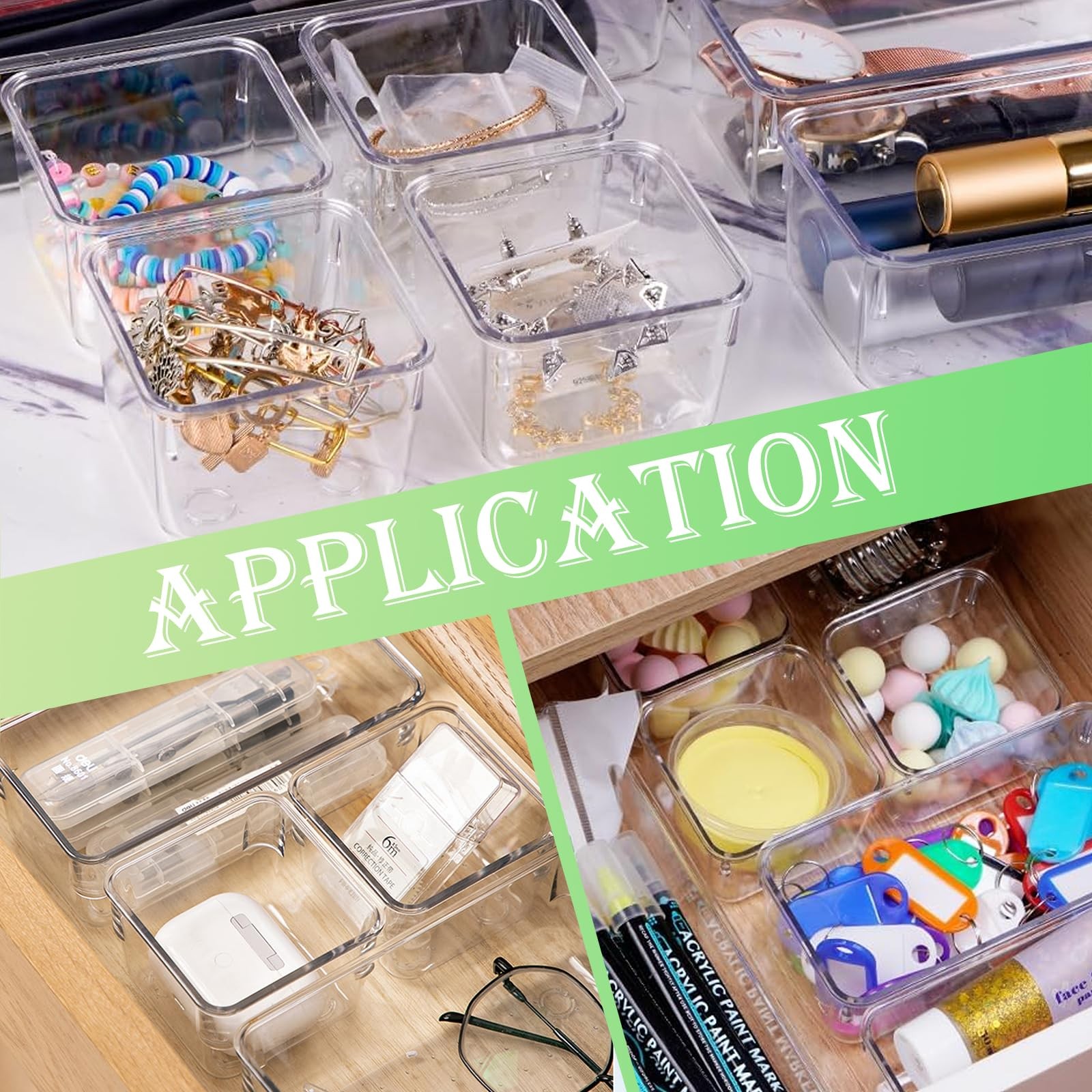 8 PCS Stackable Clear Drawer Organizers 3x3x2 Inch Square Makeup Trays