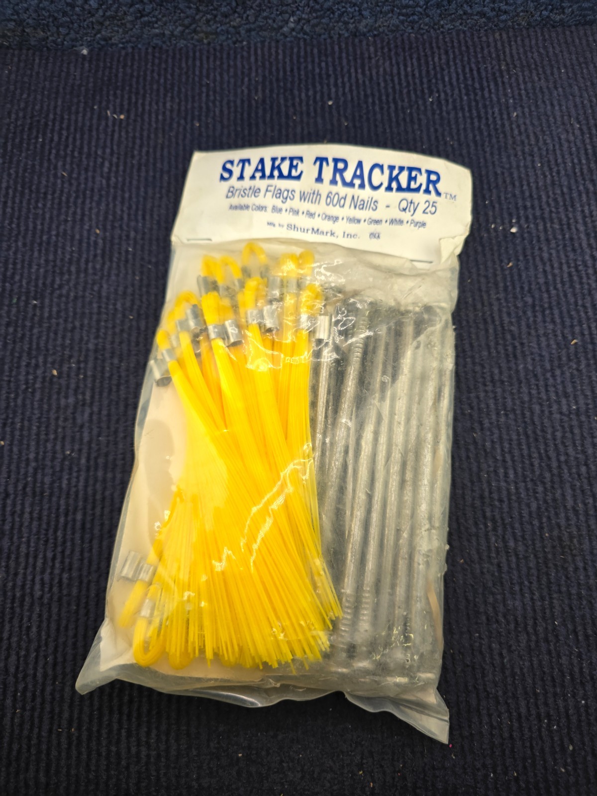 (25 Pieces) ShurMark Stake Tracker Yellow Bristle Flags with 60D Nails