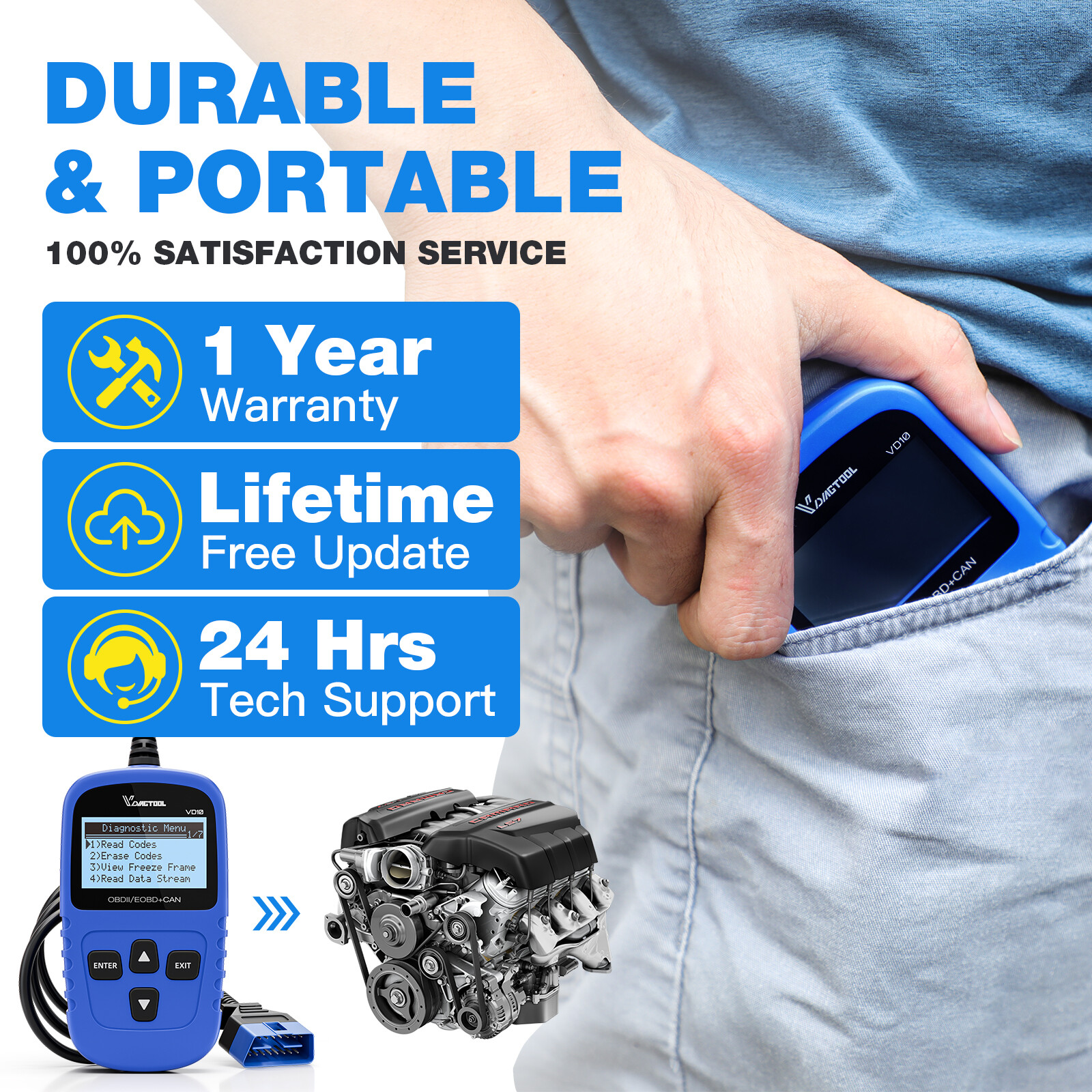 2026 VDIAGTOOL VD10 OBD2 Scanner Fault Code Reader Live Data Diagnostic Tool I/M