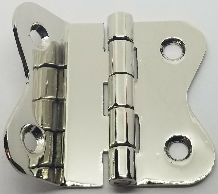 SMALL POLISHED NICKEL Brass Hoosier Cabinet Hinge 3/8 Offset angled antique old