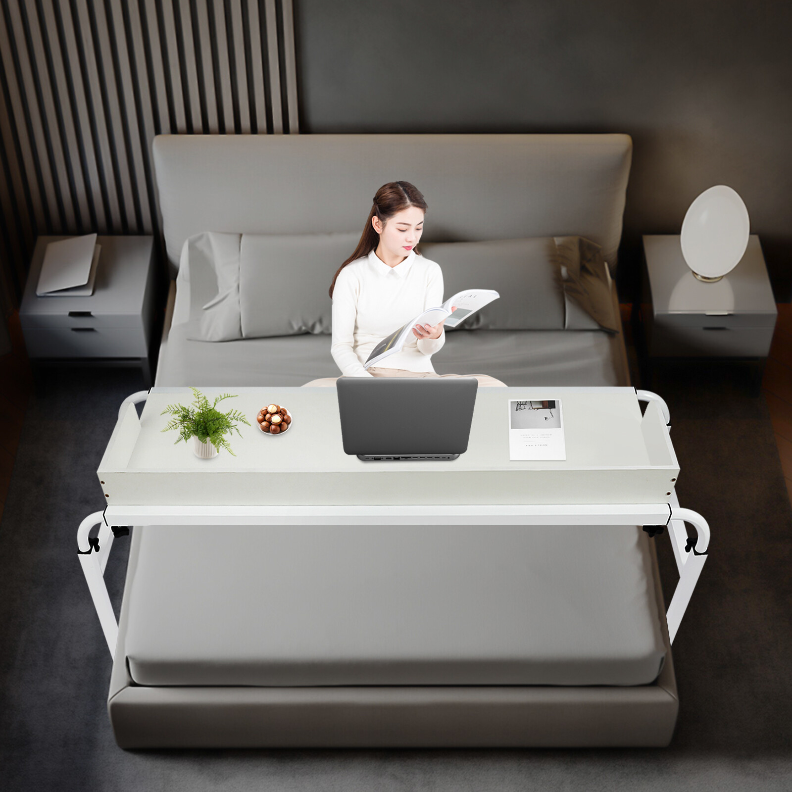 Height Adjustable Overbed Table, Overbed Table with Wheels, Over Bed Desk