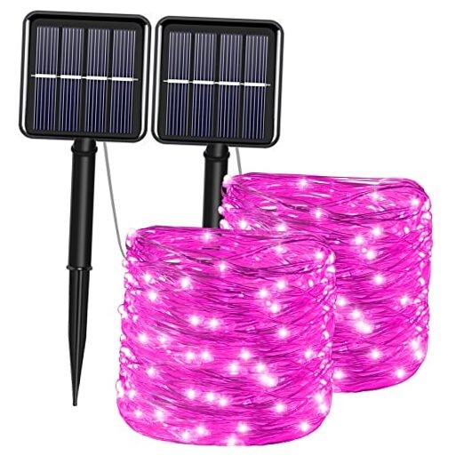Solar Christmas String Lights Outdoor Waterproof 100 LED（2 Pack） 8 Modes Pink
