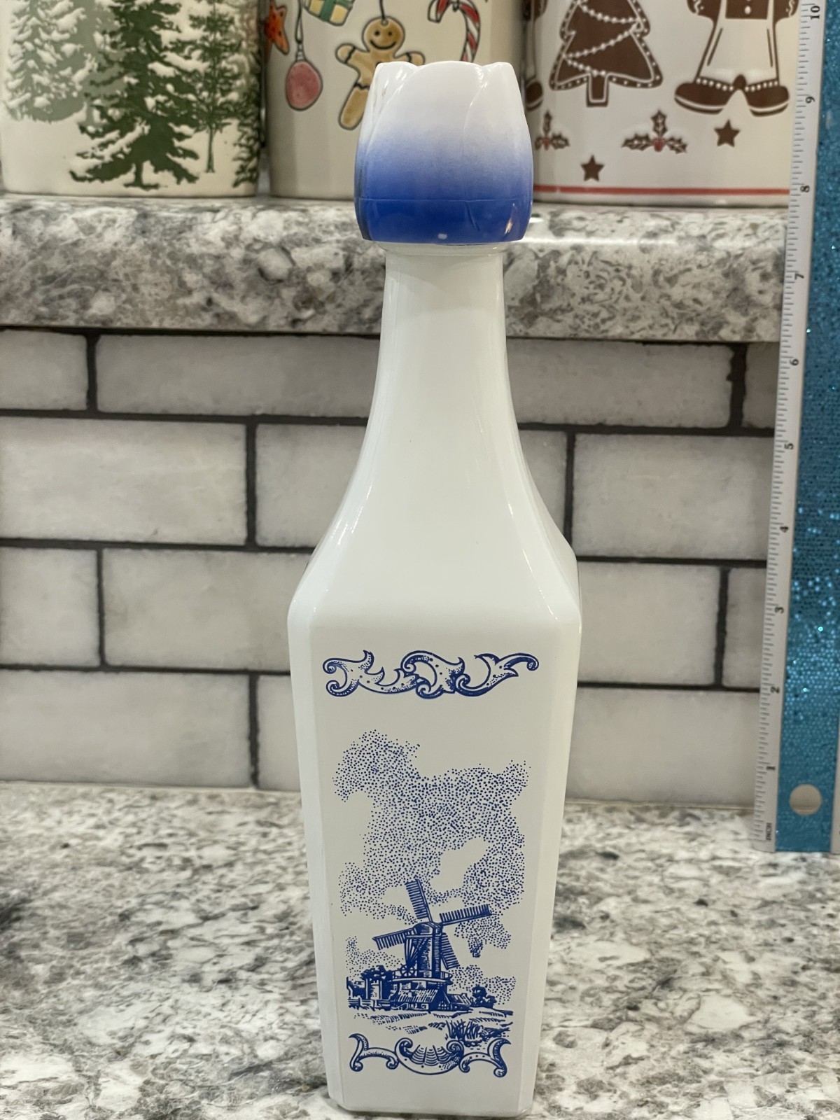 Vandermint Delft Dutch Holland Blue Windmill Liquor Decanter, Vintage