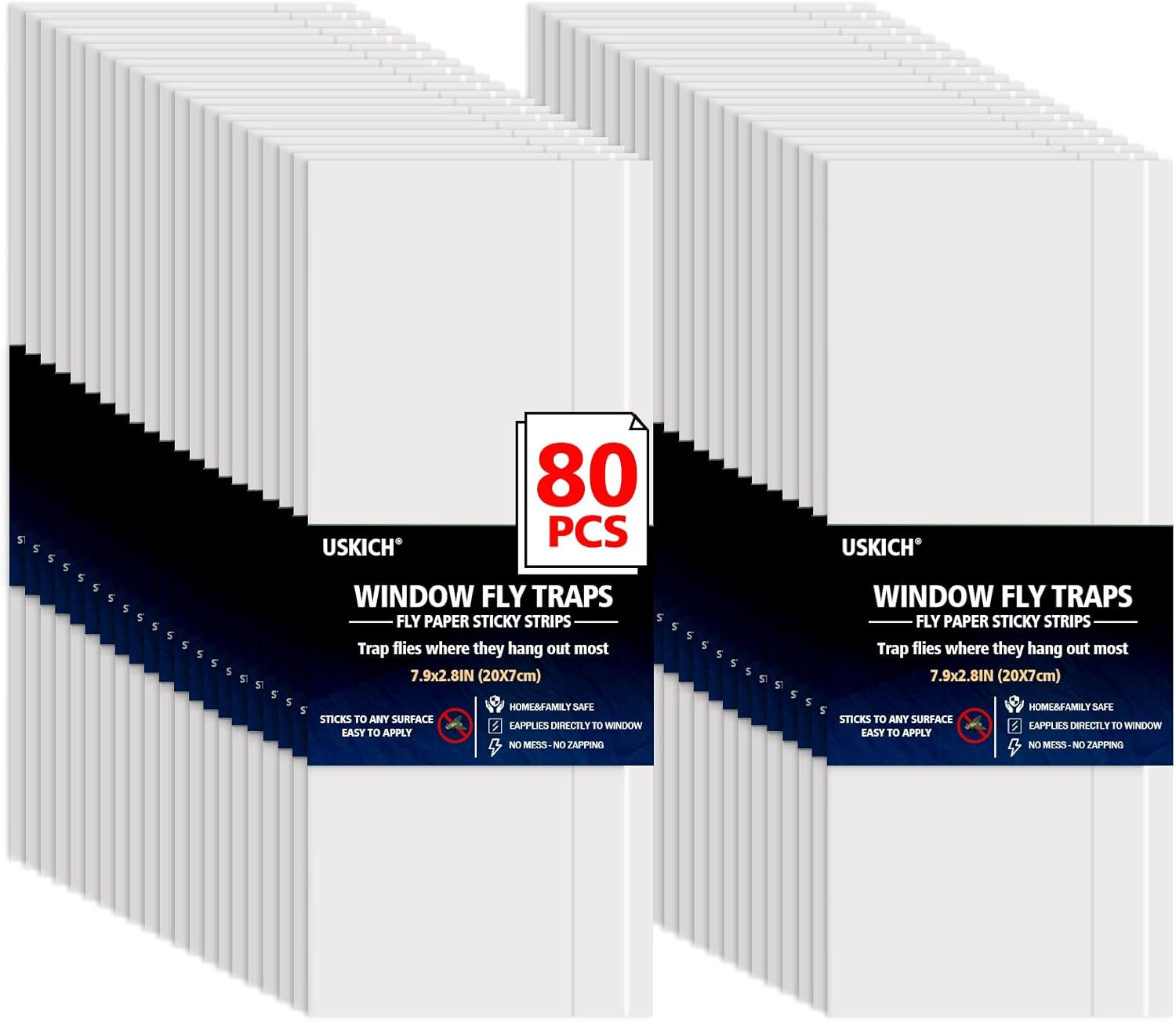 80 Pack Clear Window Fly Traps Sticky Fly Paper Strips Waterproof Indoor Catcher
