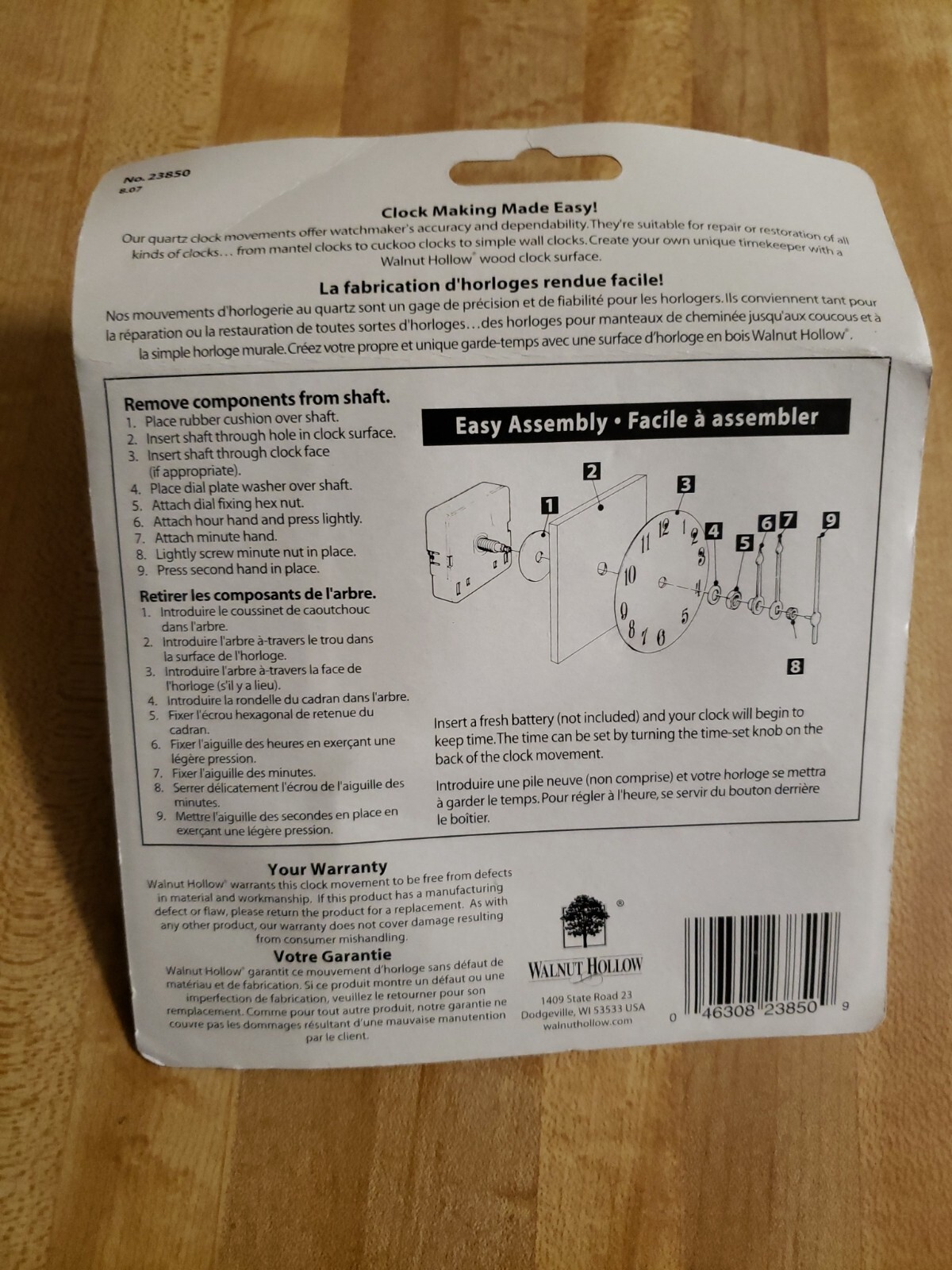 Walnut Hollow Clock 3 Piece Kit For 10mm (3/8in) Surfaces