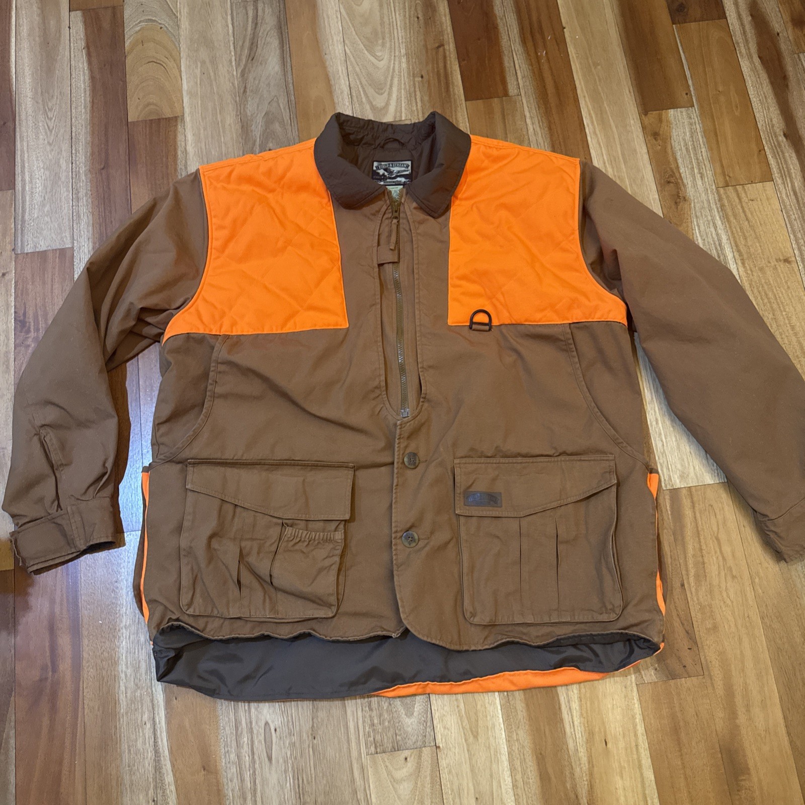 Field & Stream Blaze Orange Jacket Coat Mens 2XL Hunting Game Bag Lining Pockets