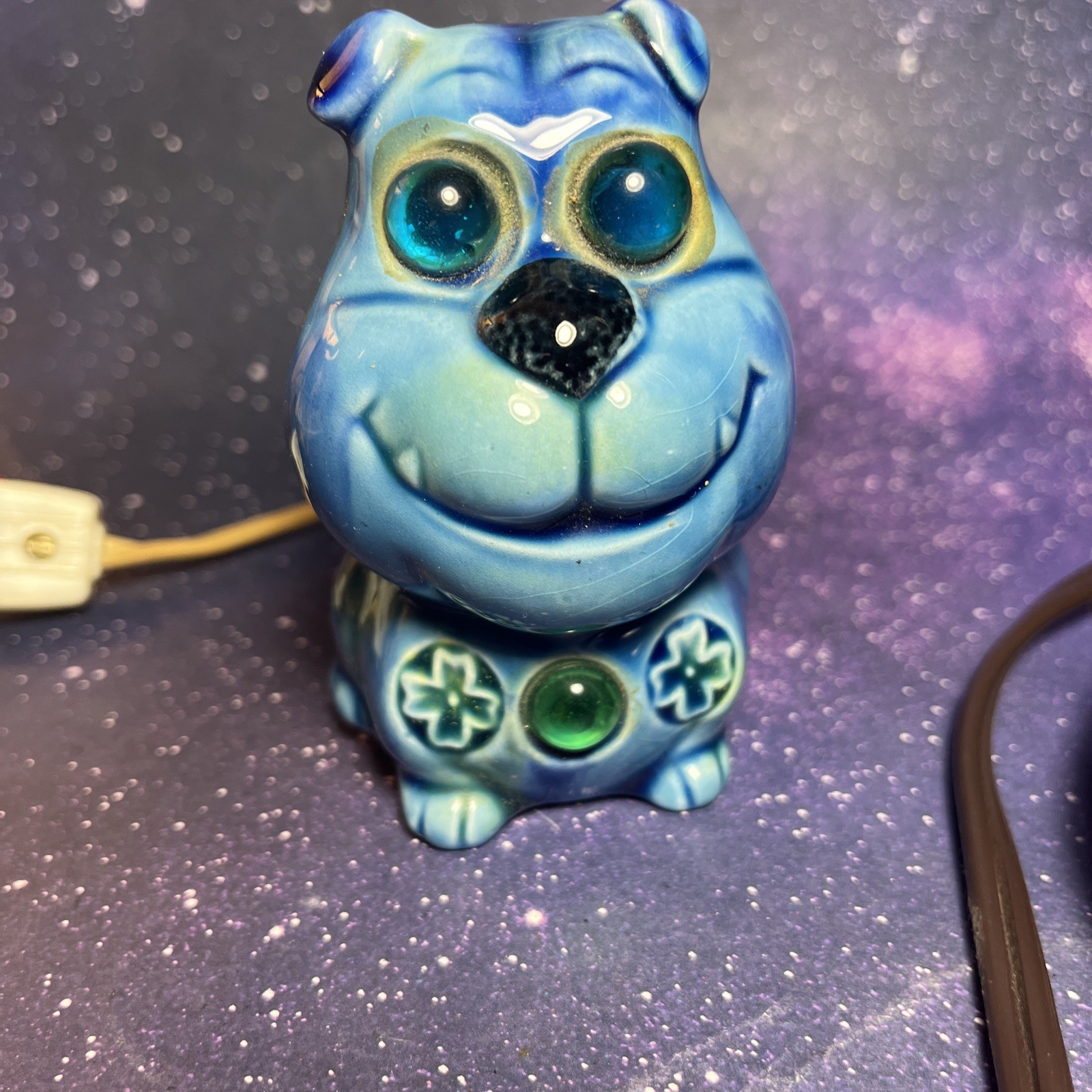 Vintage Napco Blue Night Light & Stand Ceramic Dog Lamp C-8418 Japan Works!