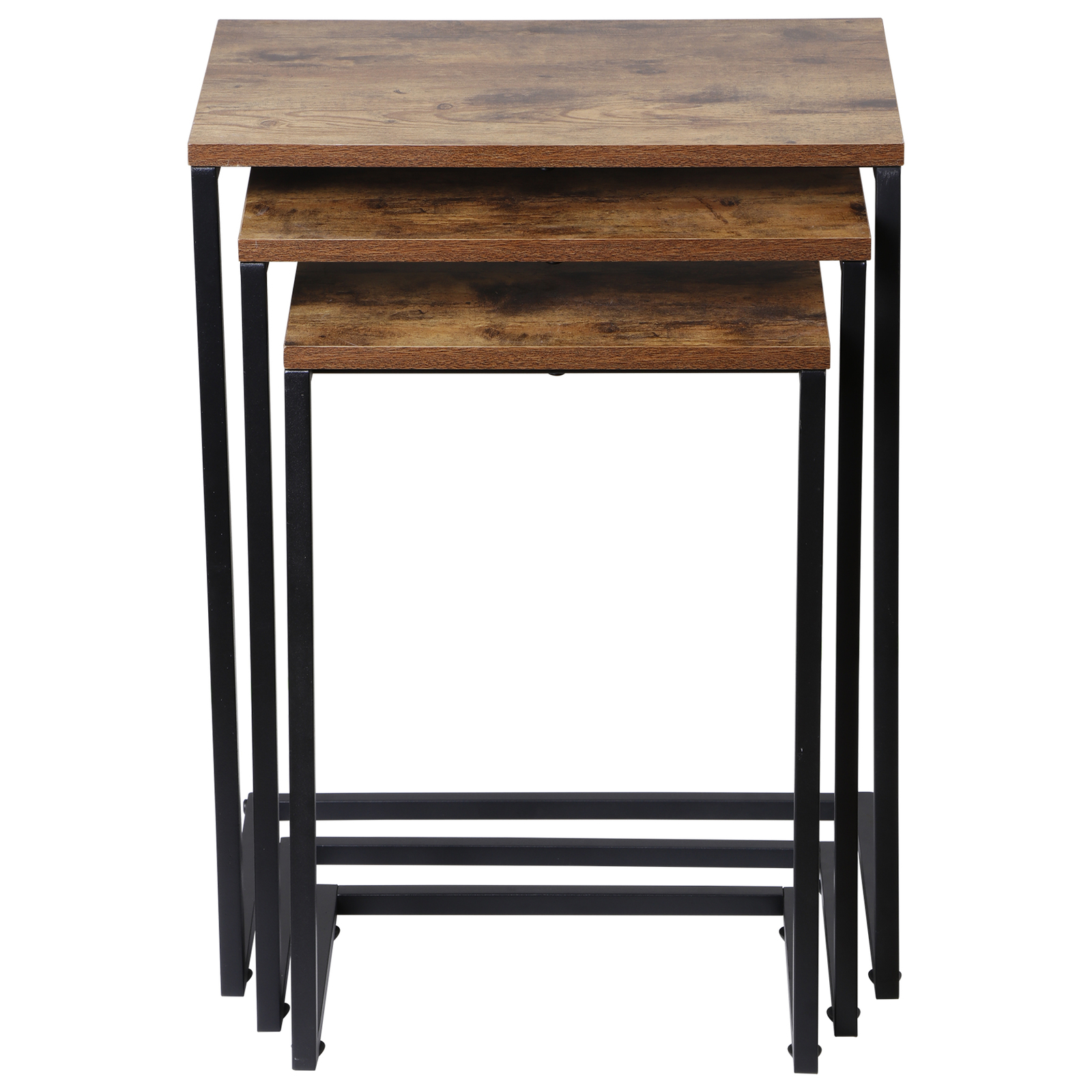 3PCS Modern Nesting Side/End Table Metal Wood Design - Sturdy Vintage Chestnut
