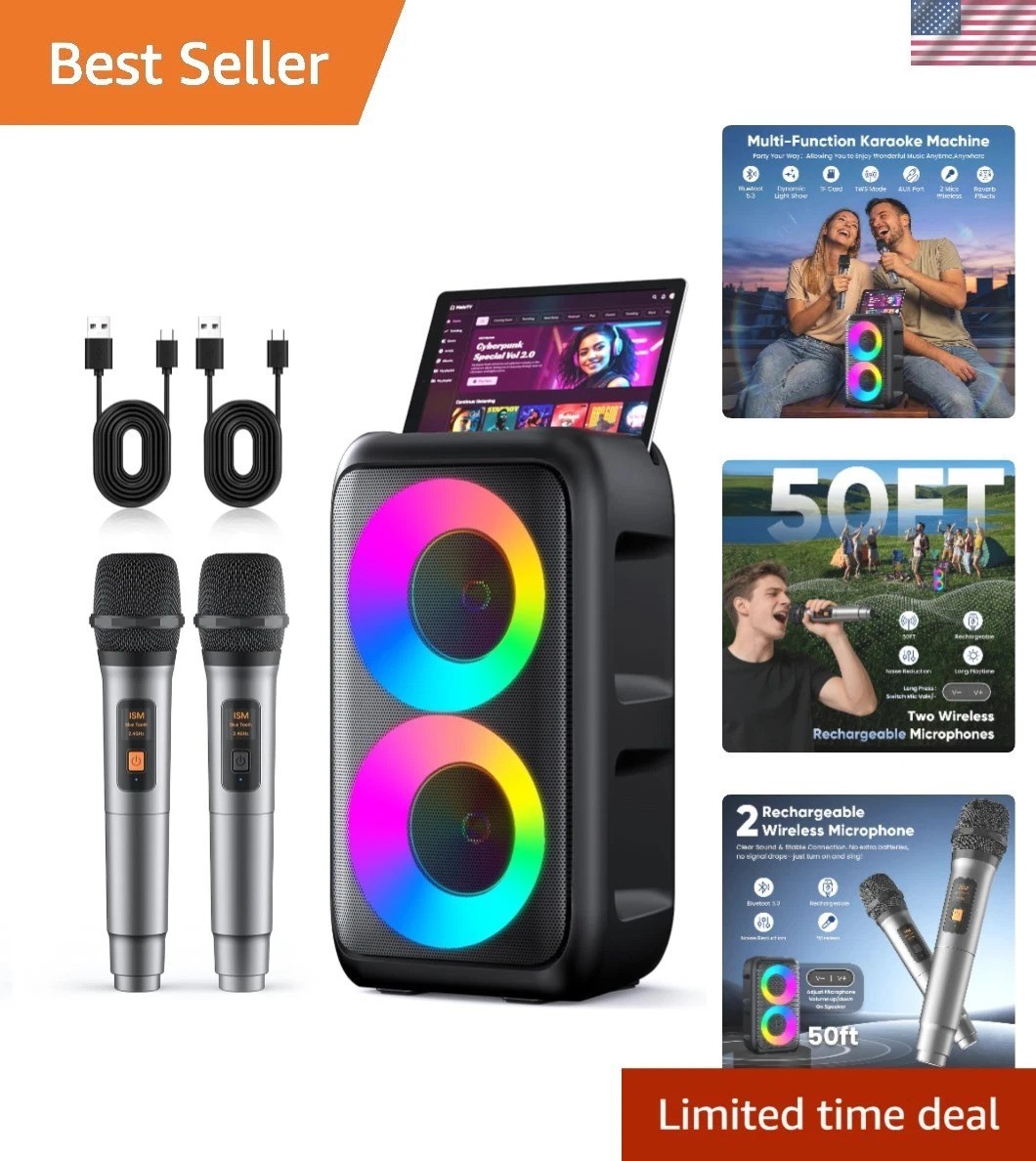 Karaoke Machine for Adults Kids, Portable Bluetooth Speaker with 2 Wireless M...